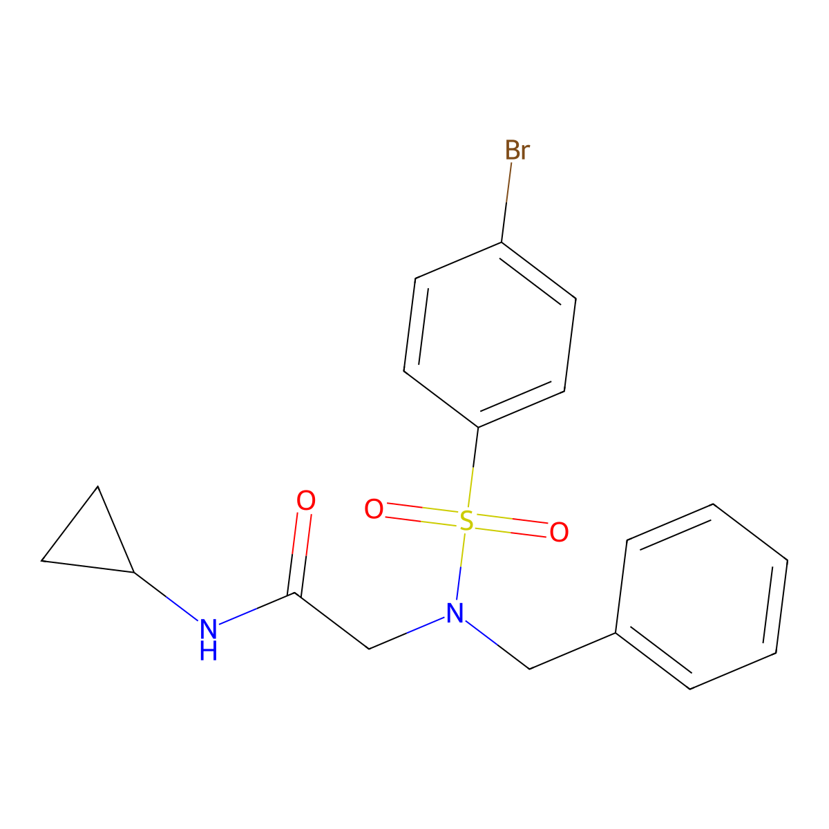 2-[benzyl-(4-bromophenyl)sulfonylamino]-N-cyclopropylacetamide molecular structure, CAS 431997-38-5