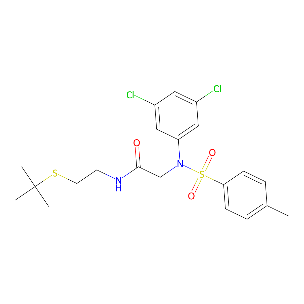 N-(2-tert-butylsulfanylethyl)-2-(3,5-dichloro-N-(4-methylphenyl)sulfonylanilino)acetamide molecular structure, CAS 431997-55-6