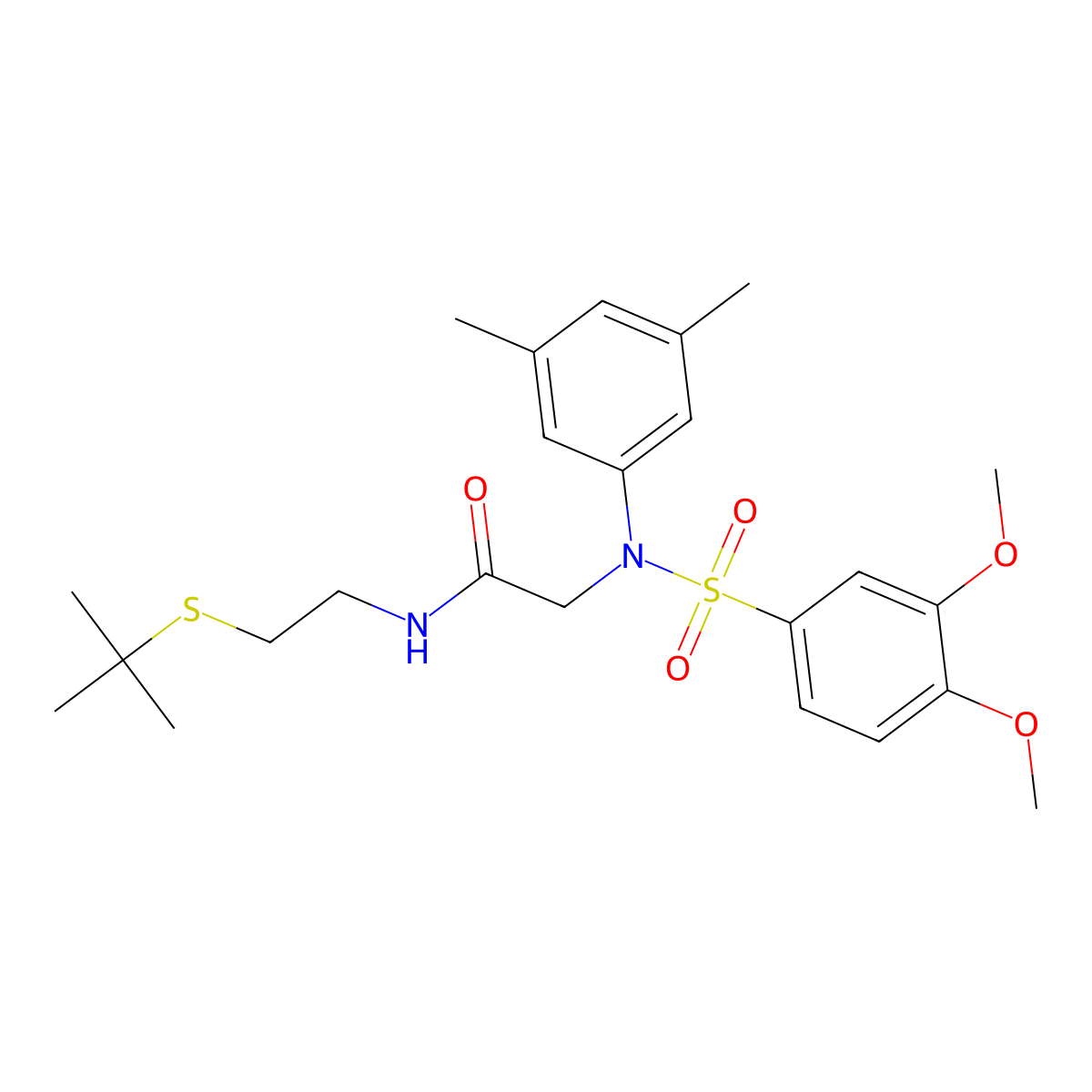 N-(2-tert-butylsulfanylethyl)-2-(N-(3,4-dimethoxyphenyl)sulfonyl-3,5-dimethylanilino)acetamide molecular structure, CAS 431997-79-4