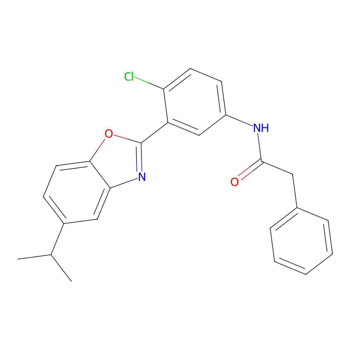 N-[4-chloro-3-(5-propan-2-yl-1,3-benzoxazol-2-yl)phenyl]-2-phenylacetamide molecular structure, CAS 431997-92-1