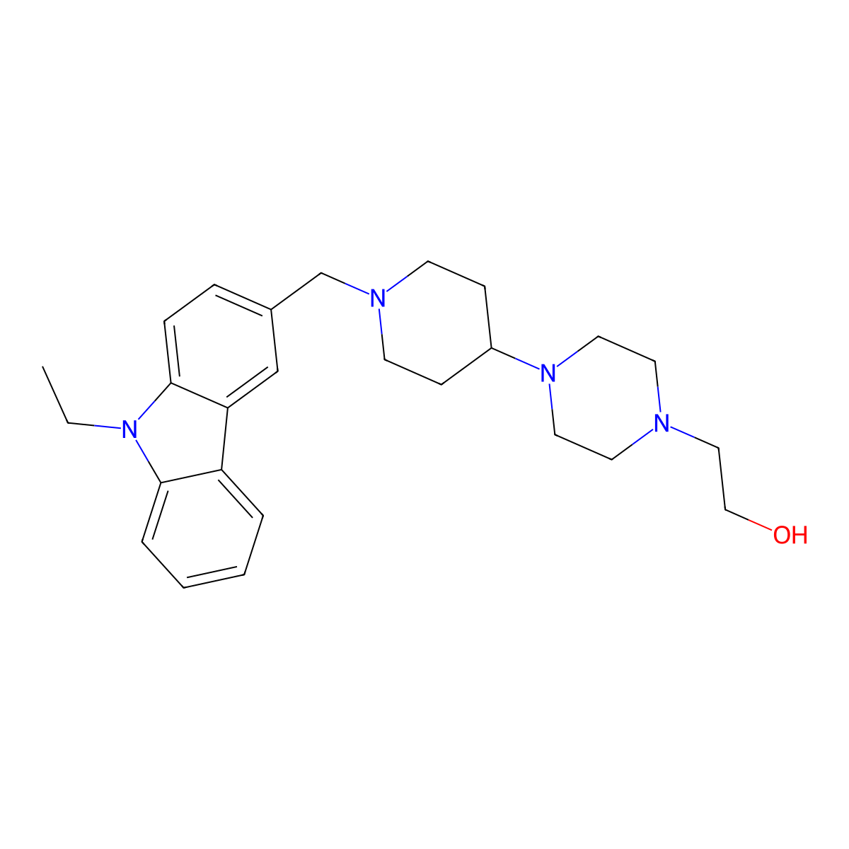 2-[4-[1-[(9-Ethylcarbazol-3-yl)methyl]piperidin-4-yl]piperazin-1-yl]ethanol molecular structure, CAS 431997-97-6