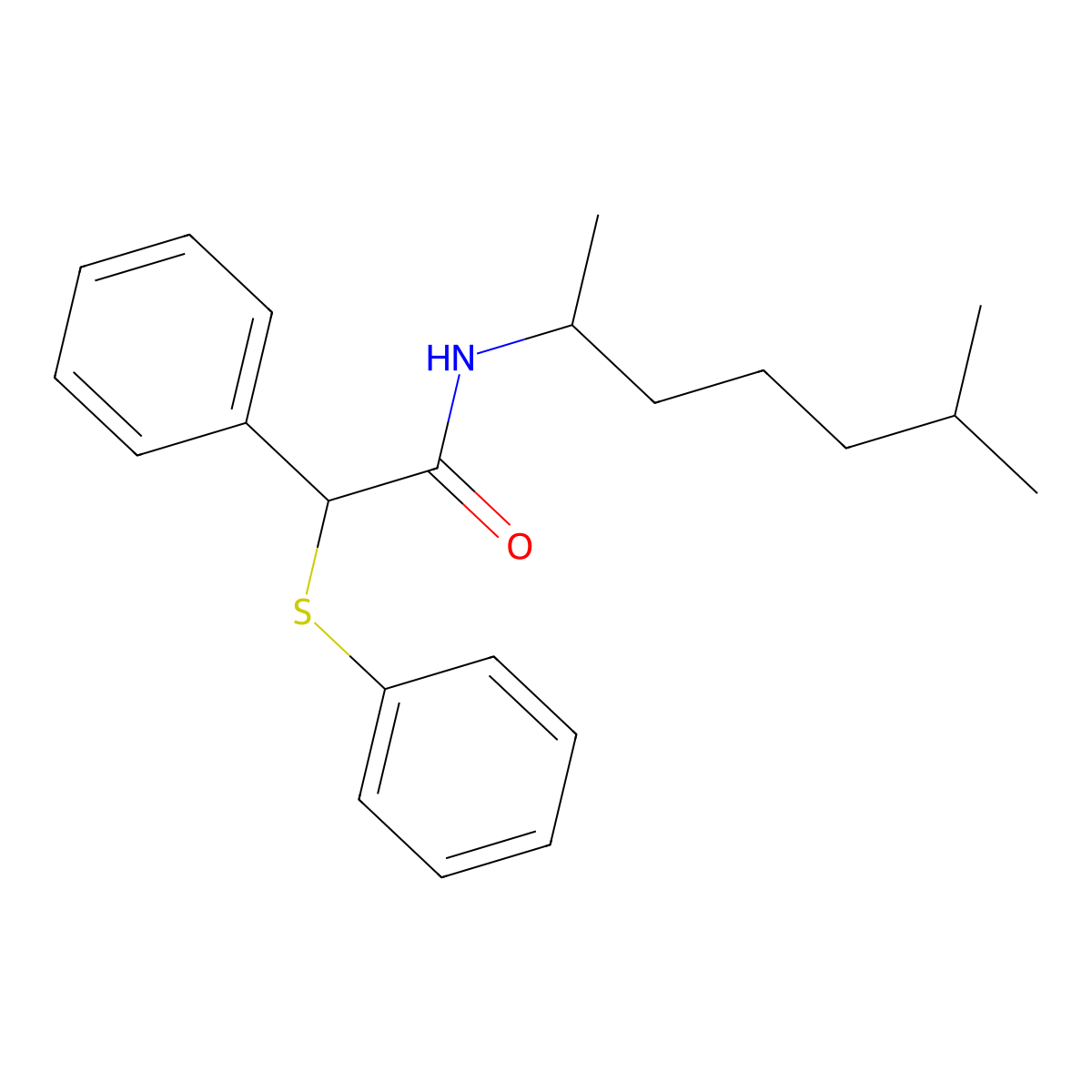 N-(6-methylheptan-2-yl)-2-phenyl-2-phenylsulfanylacetamide molecular structure, CAS 431998-04-8