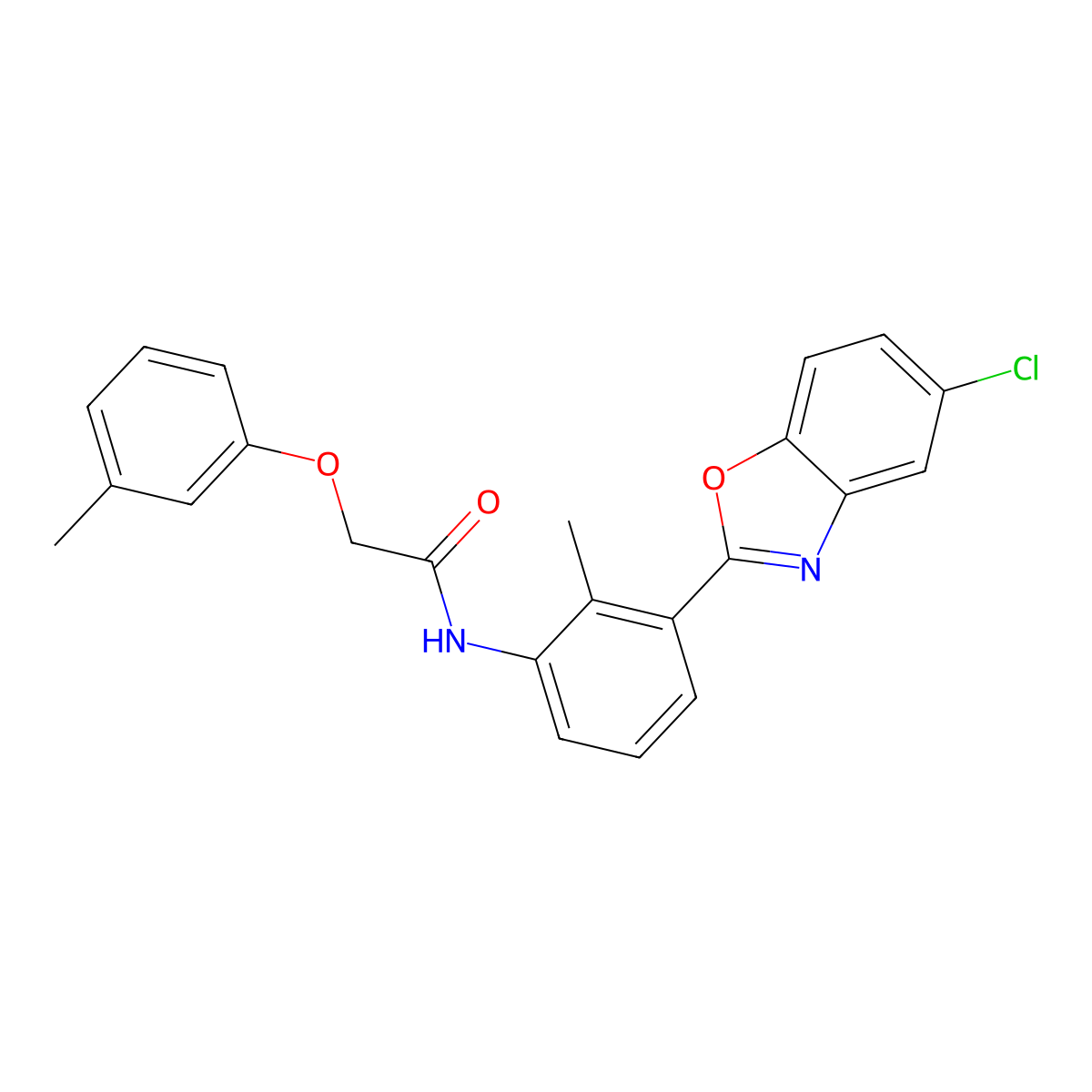 N-[3-(5-chloro-1,3-benzoxazol-2-yl)-2-methylphenyl]-2-(3-methylphenoxy)acetamide molecular structure, CAS 431998-11-7