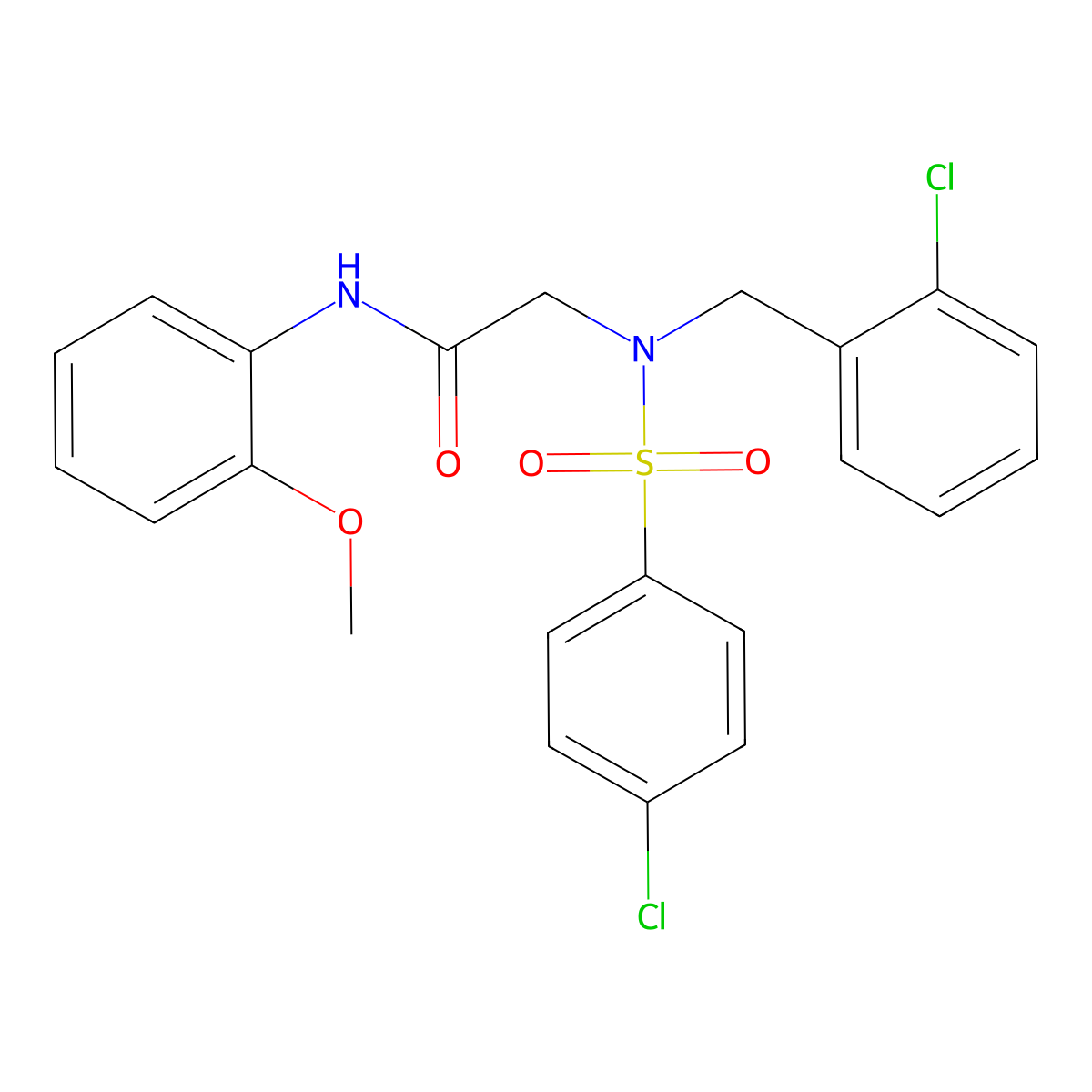 2-[(2-chlorophenyl)methyl-(4-chlorophenyl)sulfonylamino]-N-(2-methoxyphenyl)acetamide molecular structure, CAS 431998-19-5