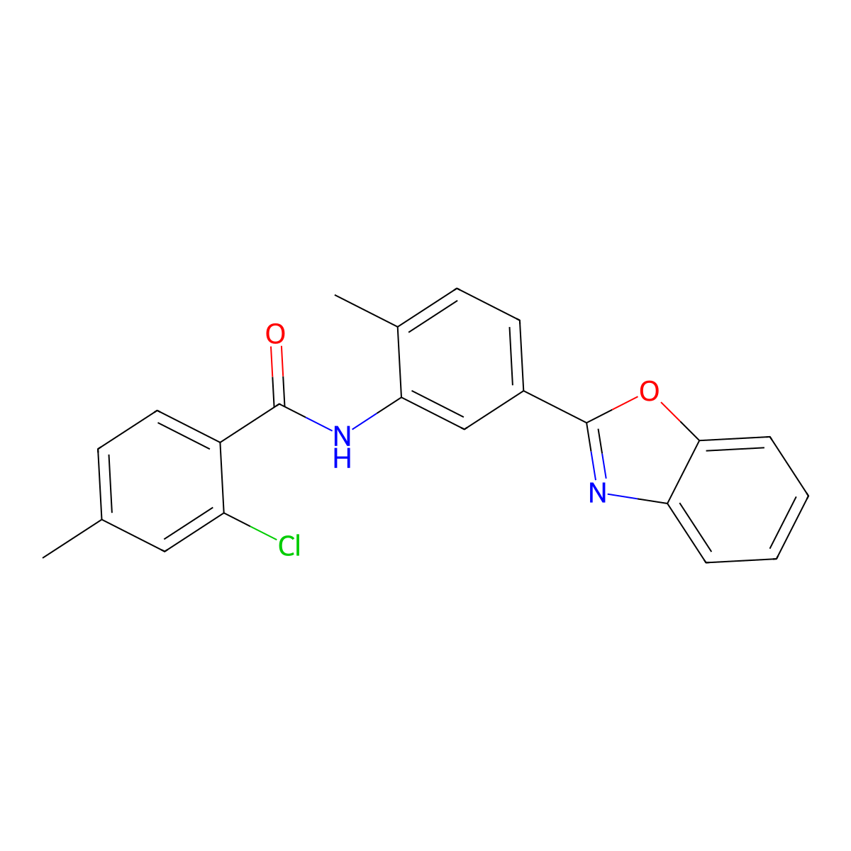N-[5-(1,3-benzoxazol-2-yl)-2-methylphenyl]-2-chloro-4-methylbenzamide molecular structure, CAS 431998-25-3