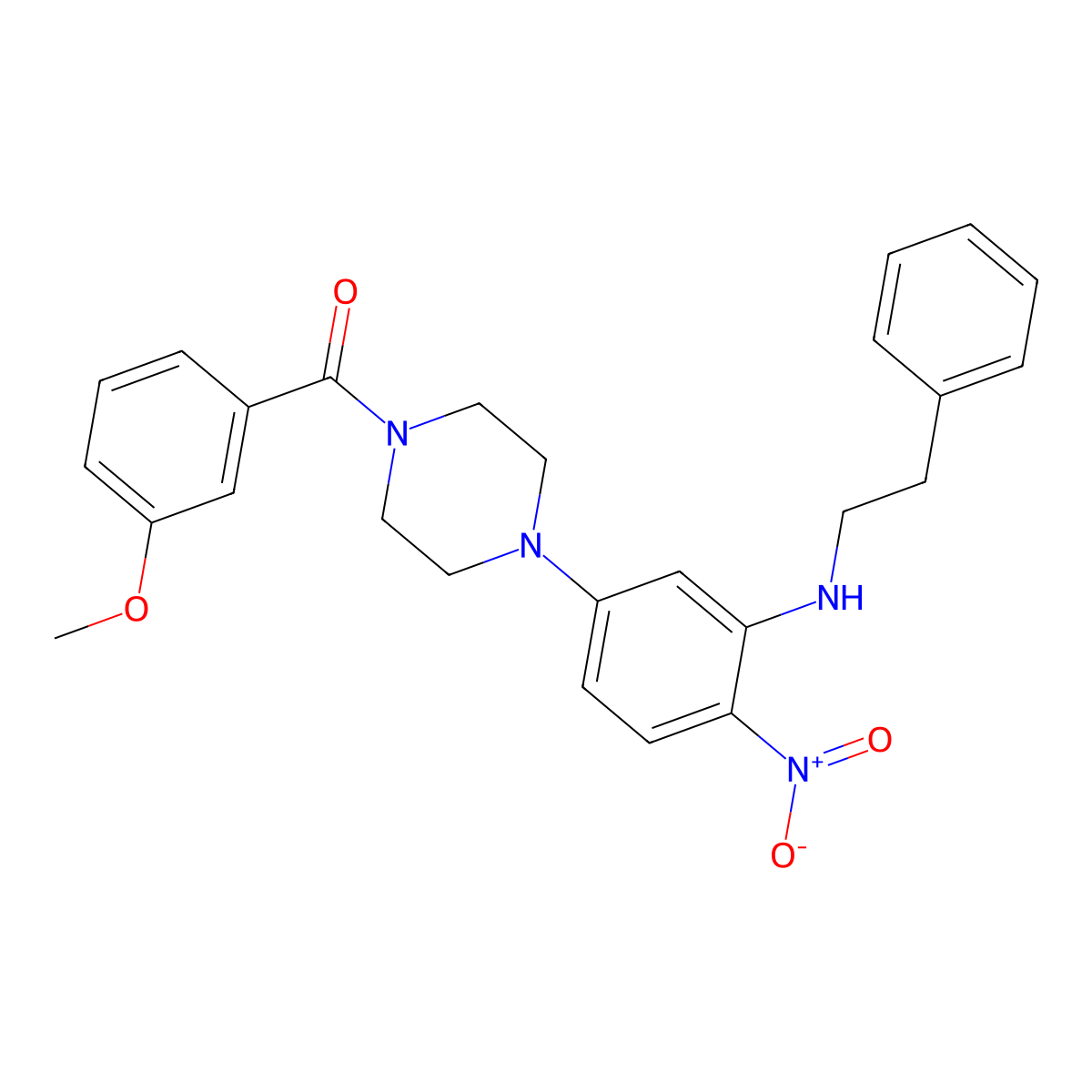 (3-Methoxyphenyl)(4-{4-nitro-3-[(2-phenylethyl)amino]phenyl}piperazin-1-yl)methanone molecular structure, CAS 431998-32-2