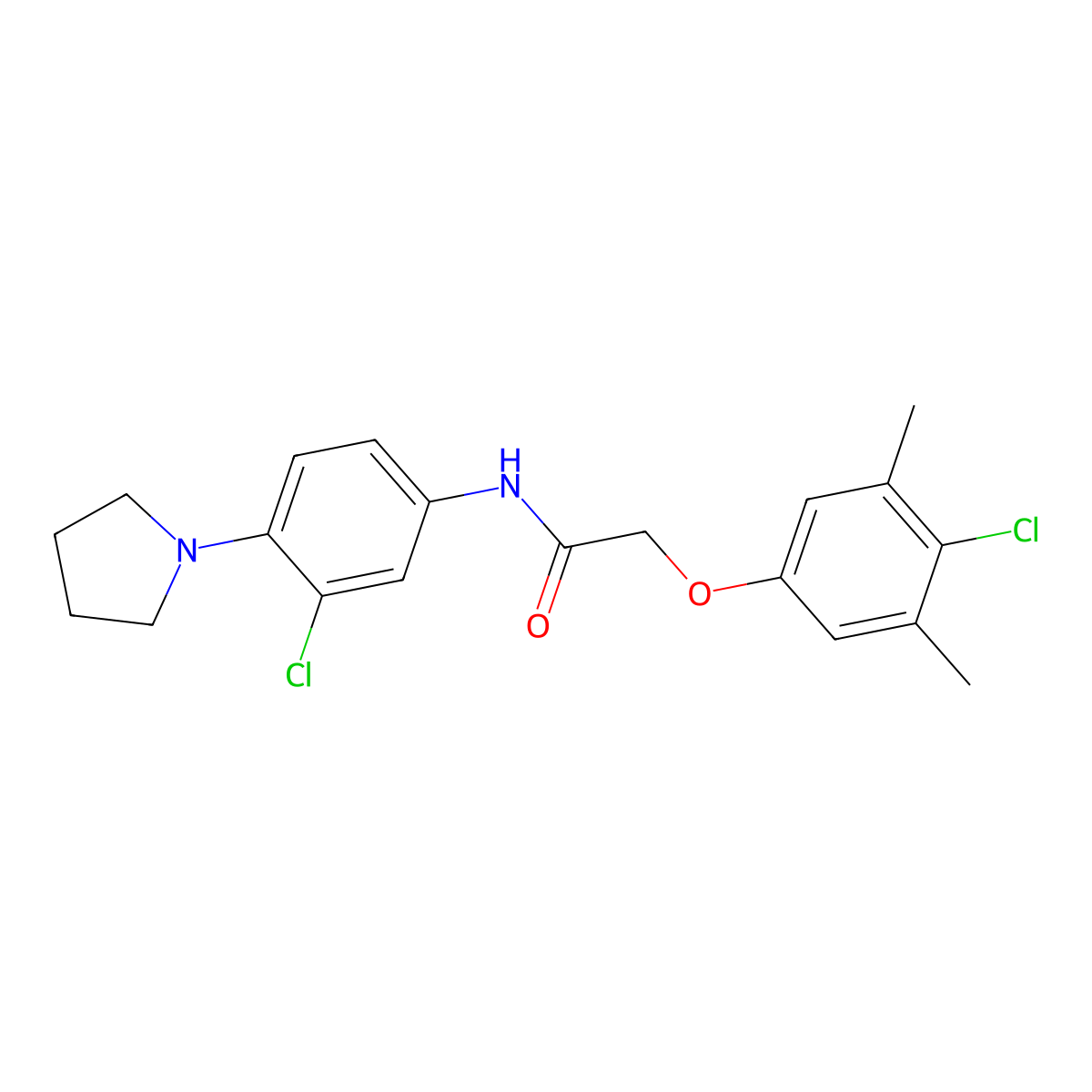 2-(4-chloro-3,5-dimethylphenoxy)-N-(3-chloro-4-pyrrolidin-1-ylphenyl)acetamide molecular structure, CAS 431998-50-4