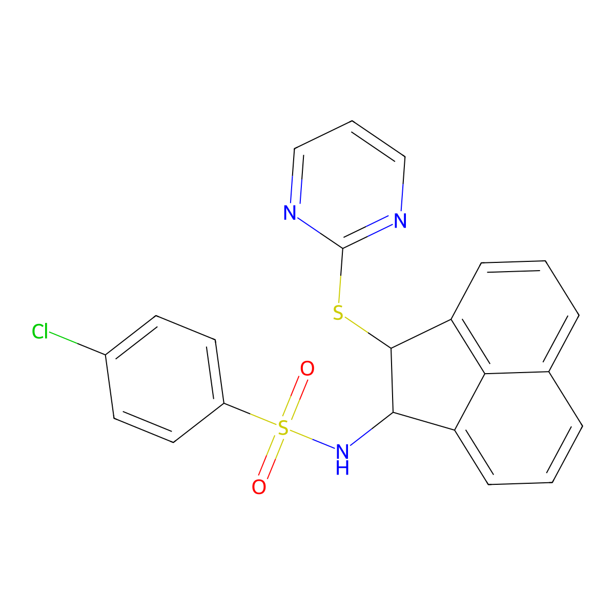 4-Chloro-N-[2-(pyrimidin-2-ylsulfanyl)-acenaphthen-1-yl]-benzenesulfonamide molecular structure, CAS 431999-01-8