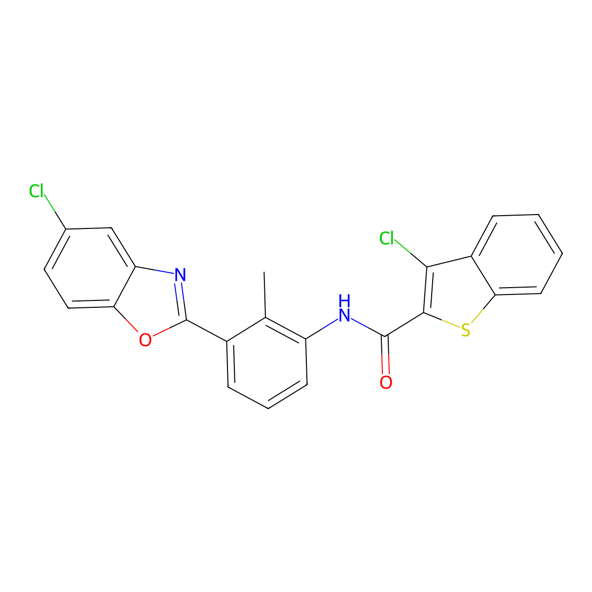 3-chloro-N-[3-(5-chloro-1,3-benzoxazol-2-yl)-2-methylphenyl]-1-benzothiophene-2-carboxamide molecular structure, CAS 431999-02-9