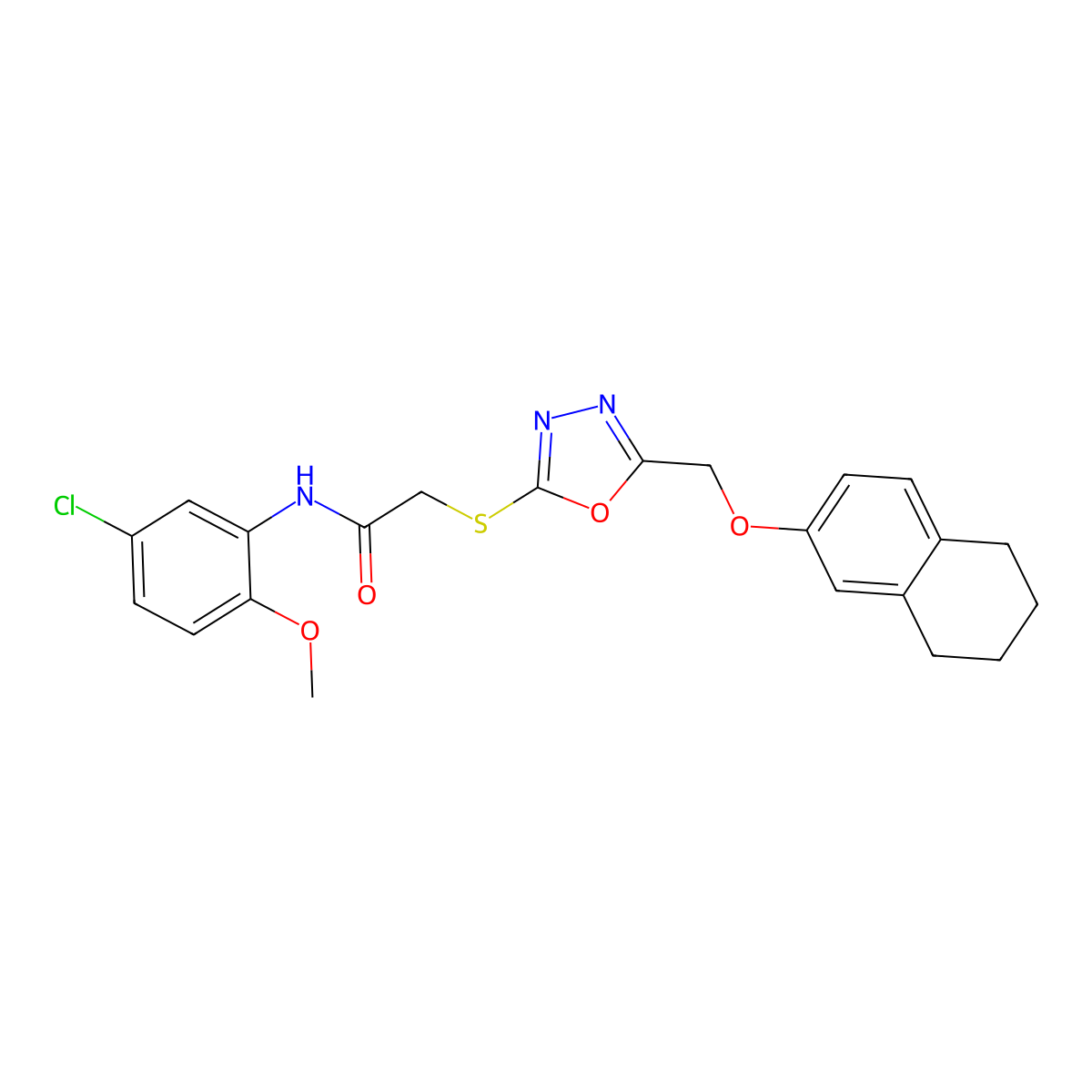 N-(5-chloro-2-methoxyphenyl)-2-({5-[(5,6,7,8-tetrahydronaphthalen-2-yloxy)methyl]-1,3,4-oxadiazol-2-yl}sulfanyl)acetamide molecular structure, CAS 431999-19-8