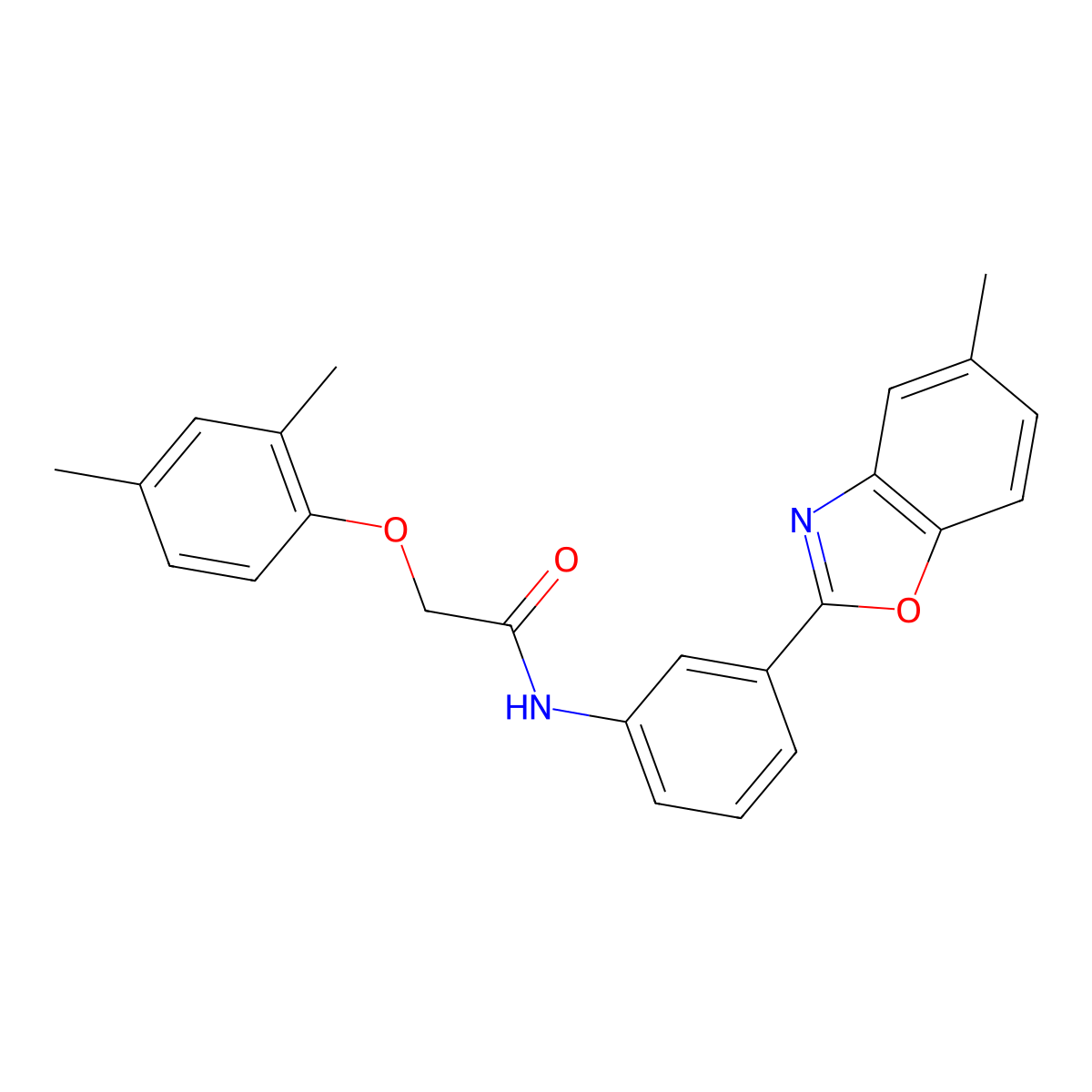 2-(2,4-dimethylphenoxy)-N-[3-(5-methyl-1,3-benzoxazol-2-yl)phenyl]acetamide molecular structure, CAS 431999-22-3
