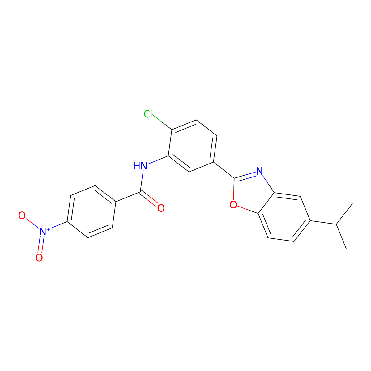N-{2-chloro-5-[5-(propan-2-yl)-1,3-benzoxazol-2-yl]phenyl}-4-nitrobenzamide molecular structure, CAS 431999-25-6