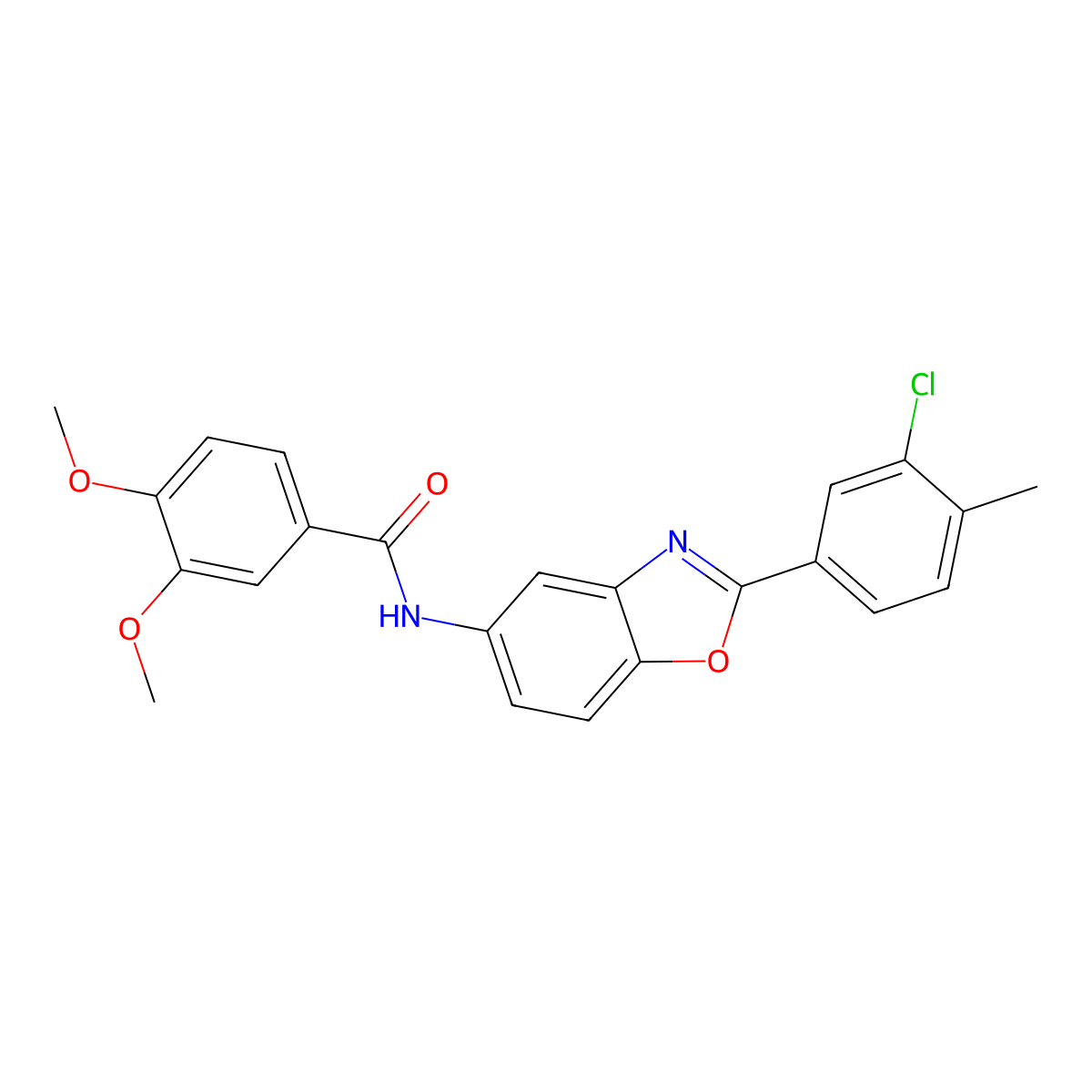 N-[2-(3-chloro-4-methylphenyl)-1,3-benzoxazol-5-yl]-3,4-dimethoxybenzamide molecular structure, CAS 431999-43-8