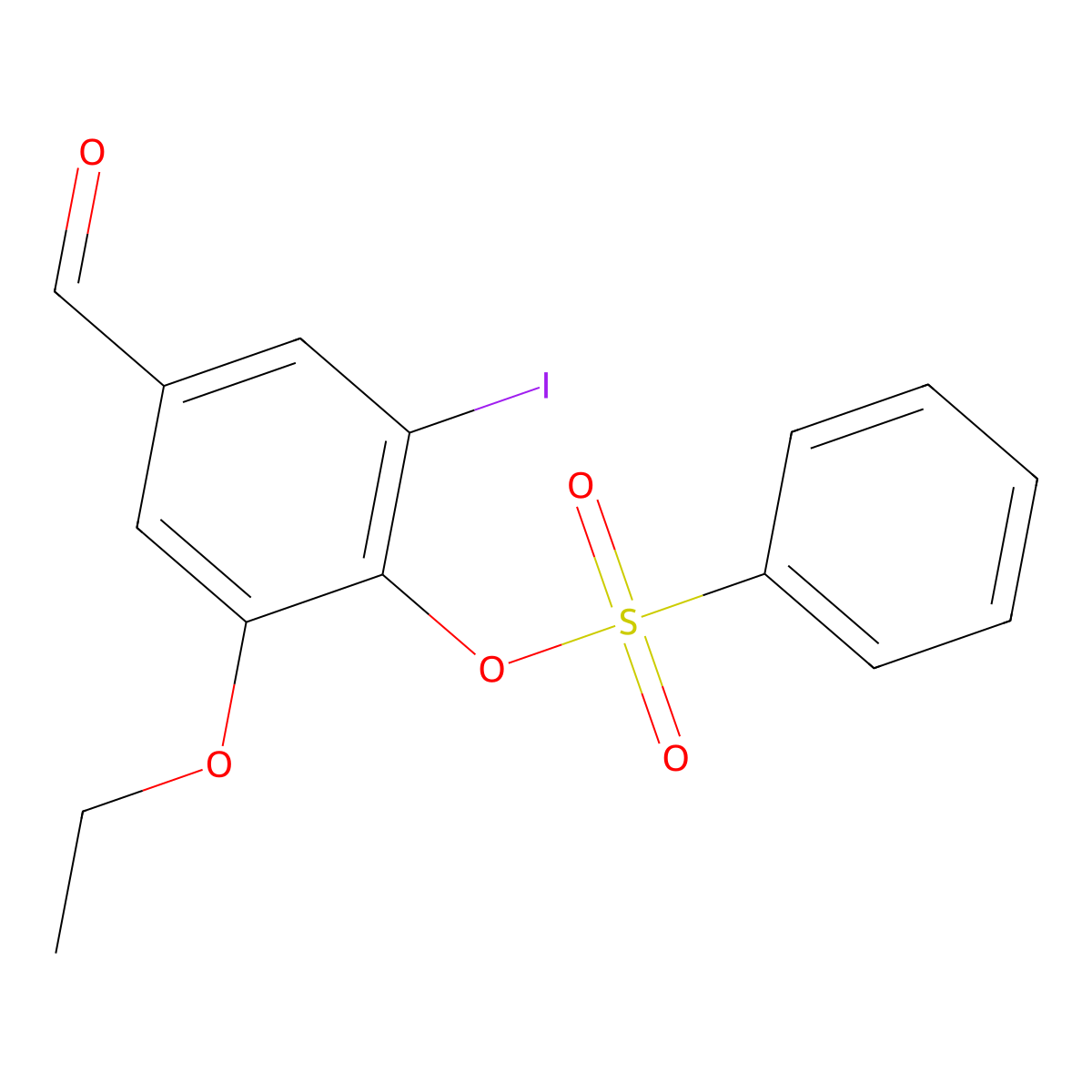 2-Ethoxy-4-formyl-6-iodophenyl benzenesulfonate molecular structure, CAS 431999-59-6