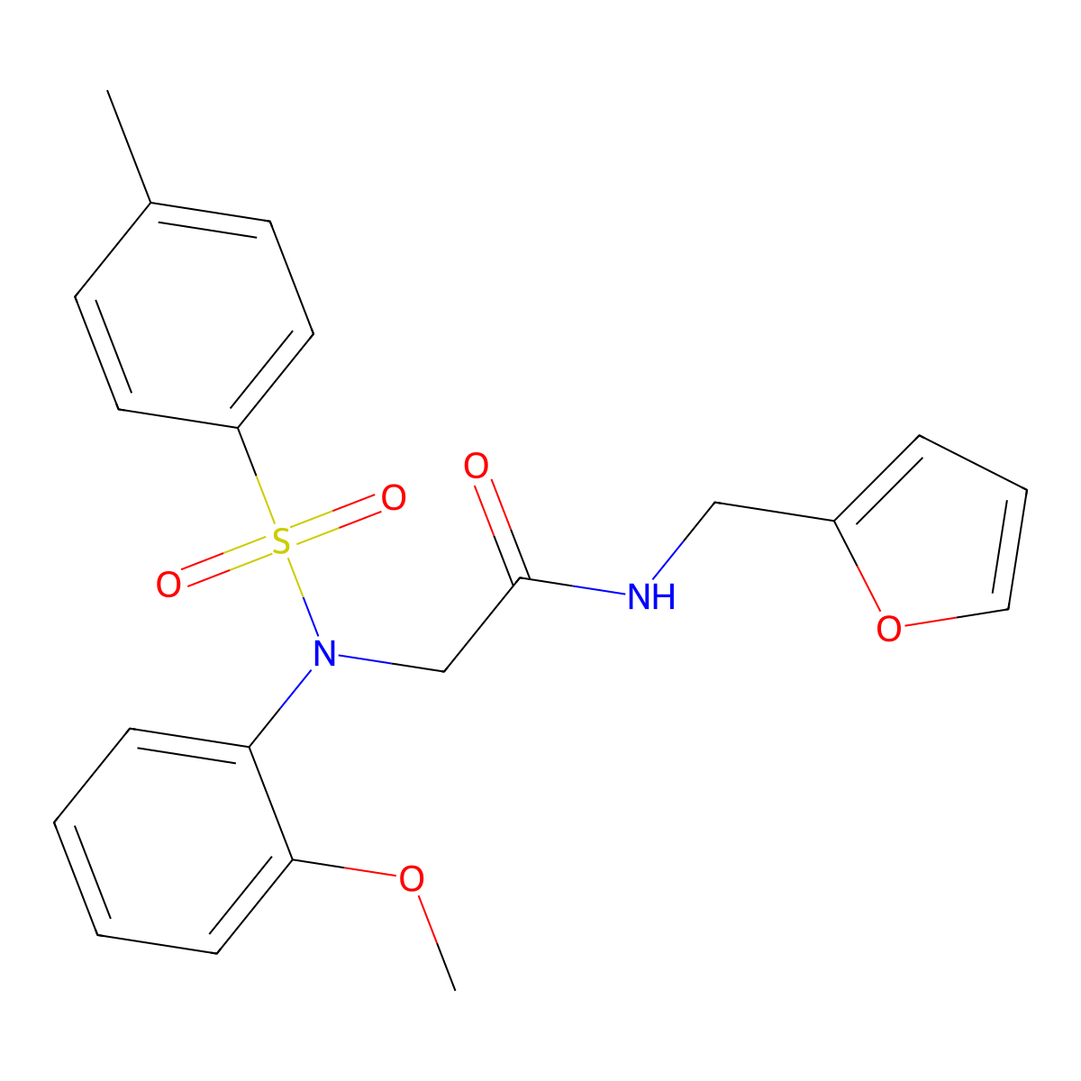 N-Furan-2-ylmethyl-2-[(2-methoxy-phenyl)-(toluene-4-sulfonyl)-amino]-acetamide molecular structure, CAS 431999-83-6