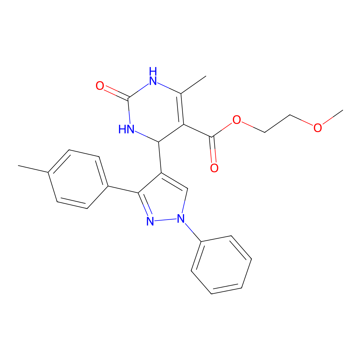 2-methoxyethyl 6-methyl-2-oxo-4-(1-phenyl-3-(p-tolyl)-1H-pyrazol-4-yl)-1,2,3,4-tetrahydropyrimidine-5-carboxylate molecular structure, CAS 431999-90-5
