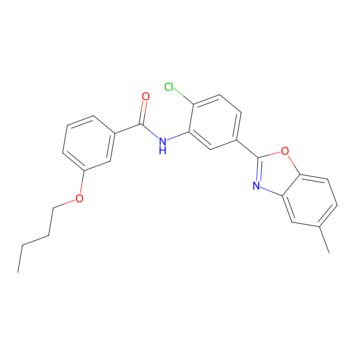 3-butoxy-N-[2-chloro-5-(5-methyl-1,3-benzoxazol-2-yl)phenyl]benzamide molecular structure, CAS 431999-91-6