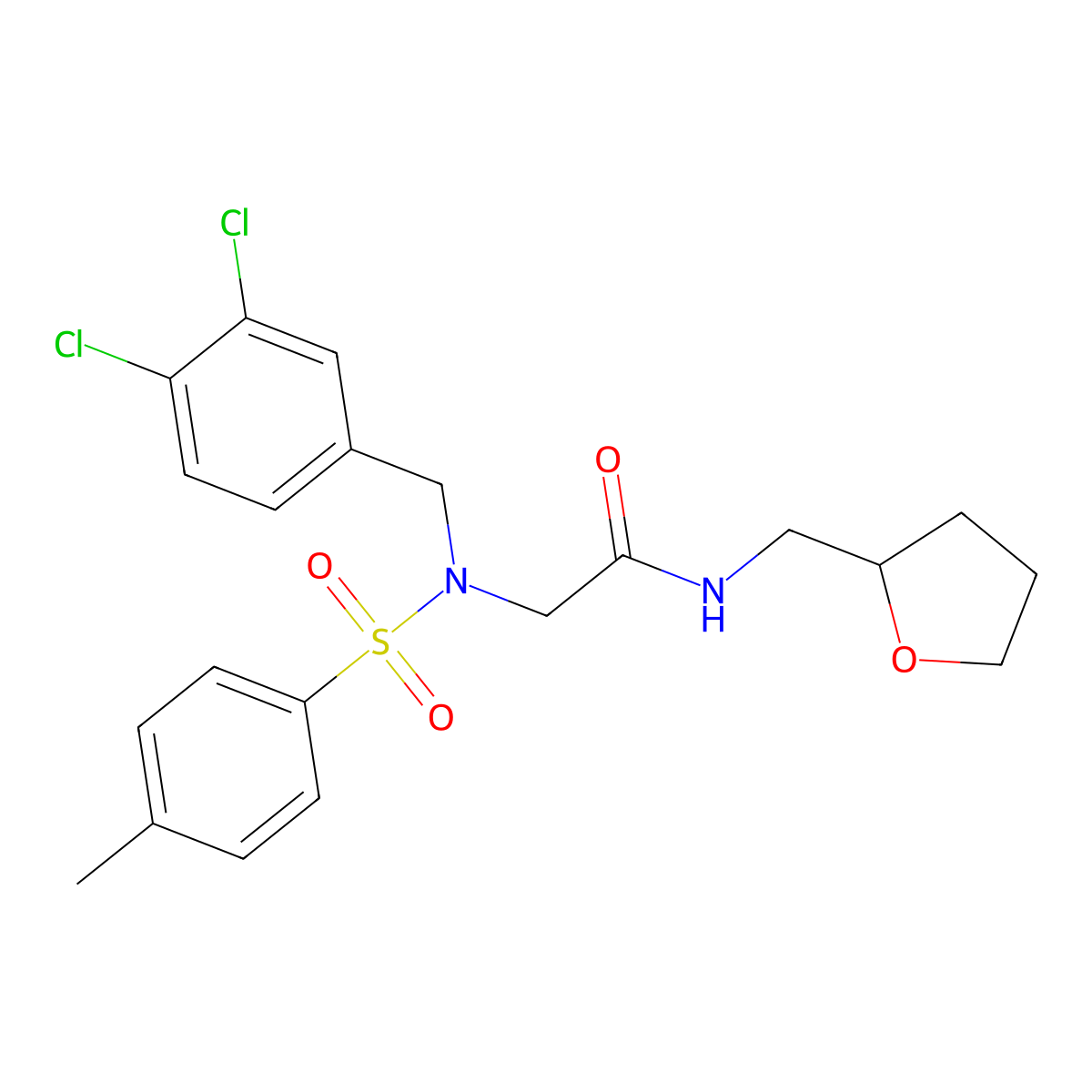 2-[(3,4-dichlorophenyl)methyl-(4-methylphenyl)sulfonylamino]-N-(oxolan-2-ylmethyl)acetamide molecular structure, CAS 431999-96-1