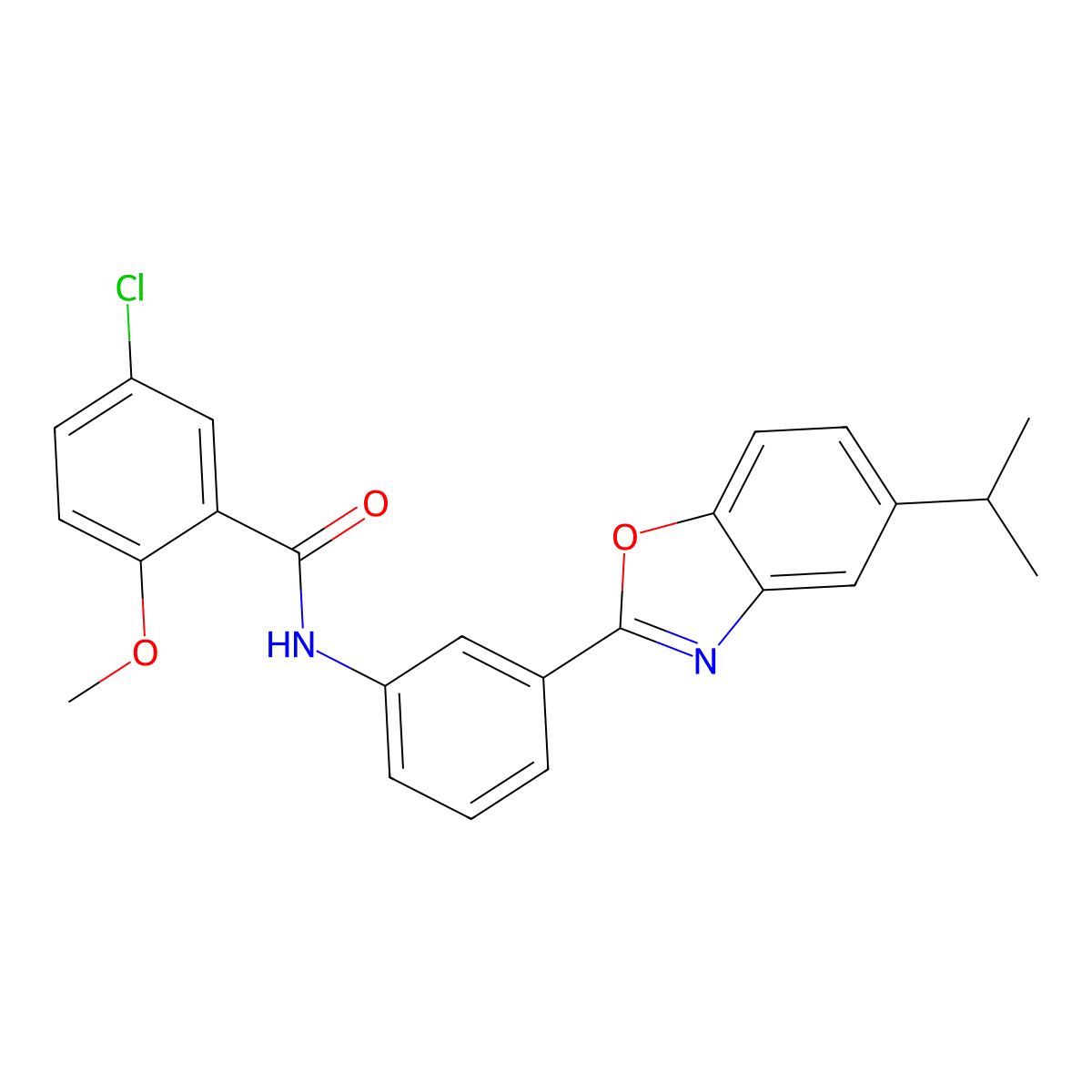 5-chloro-2-methoxy-N-[3-(5-propan-2-yl-1,3-benzoxazol-2-yl)phenyl]benzamide molecular structure, CAS 431999-98-3