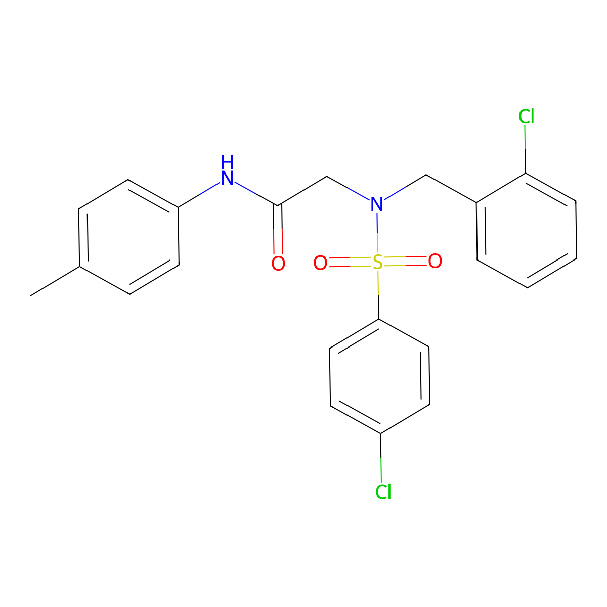 2-[(2-chlorophenyl)methyl-(4-chlorophenyl)sulfonylamino]-N-(4-methylphenyl)acetamide molecular structure, CAS 432000-10-7