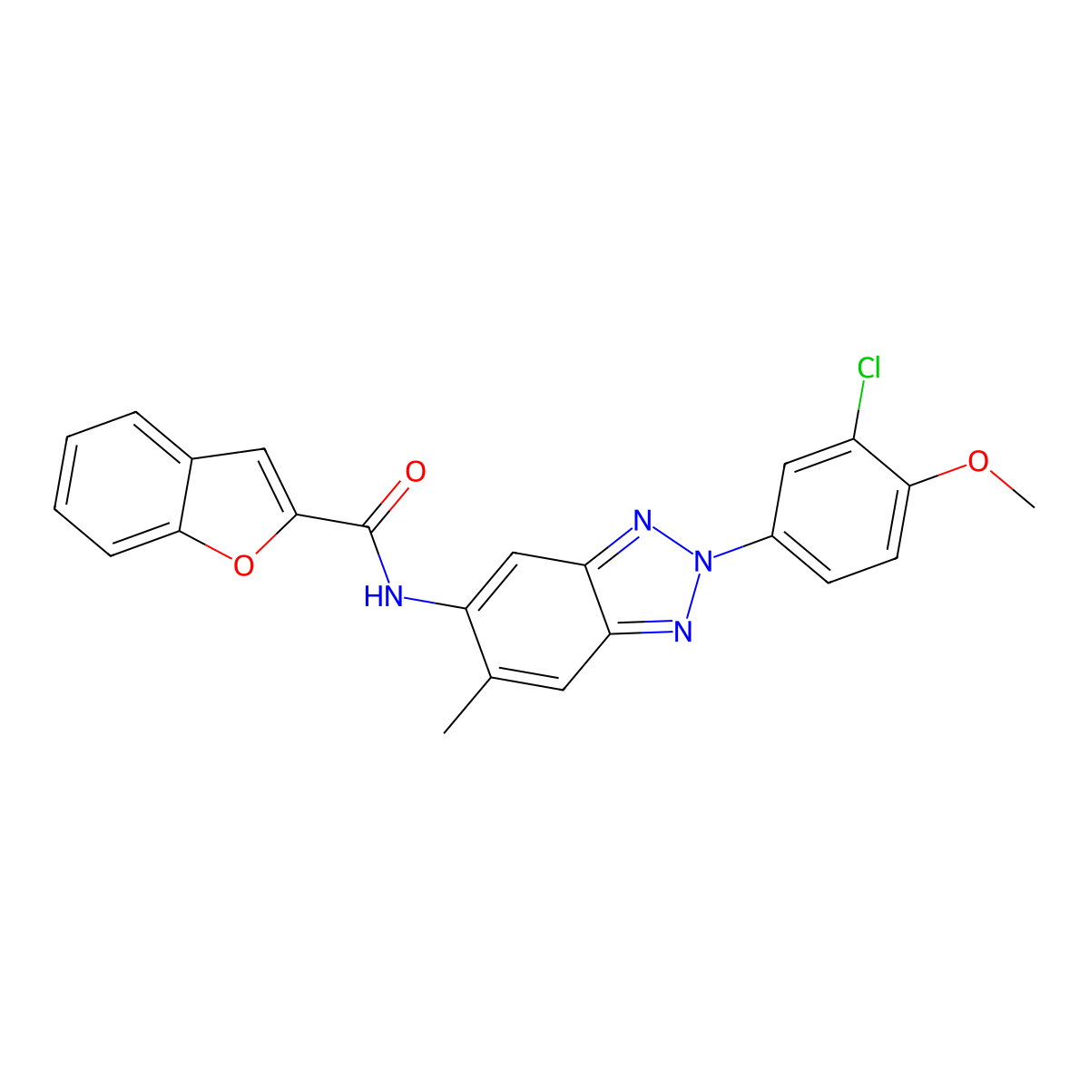 N-[2-(3-chloro-4-methoxyphenyl)-6-methylbenzotriazol-5-yl]-1-benzofuran-2-carboxamide molecular structure, CAS 432000-77-6