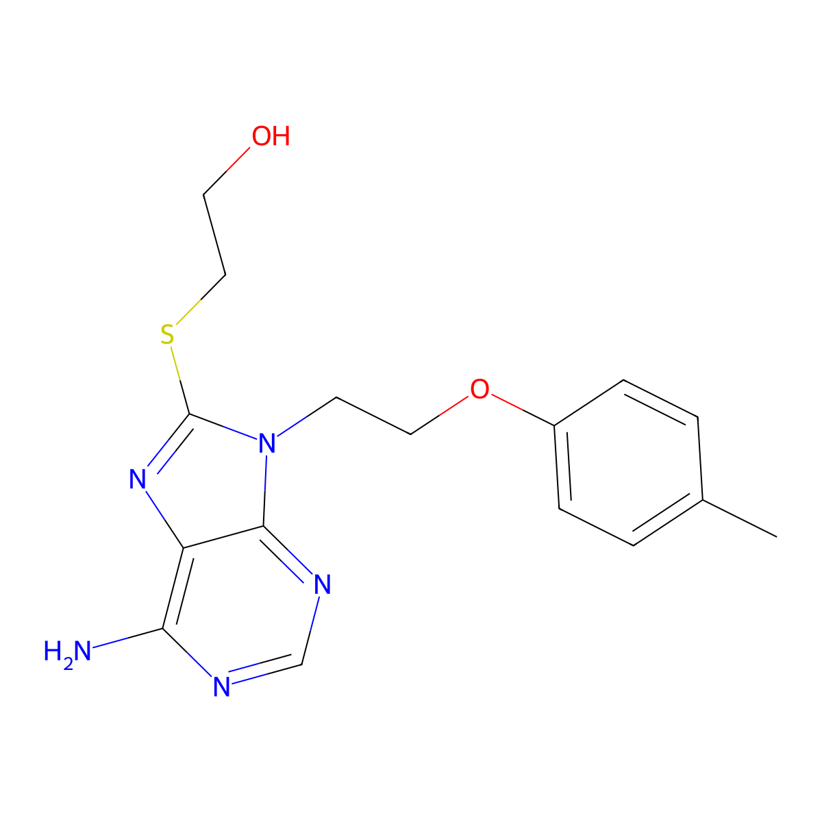 2-({6-amino-9-[2-(4-methylphenoxy)ethyl]-9H-purin-8-yl}sulfanyl)ethanol molecular structure, CAS 432000-95-8