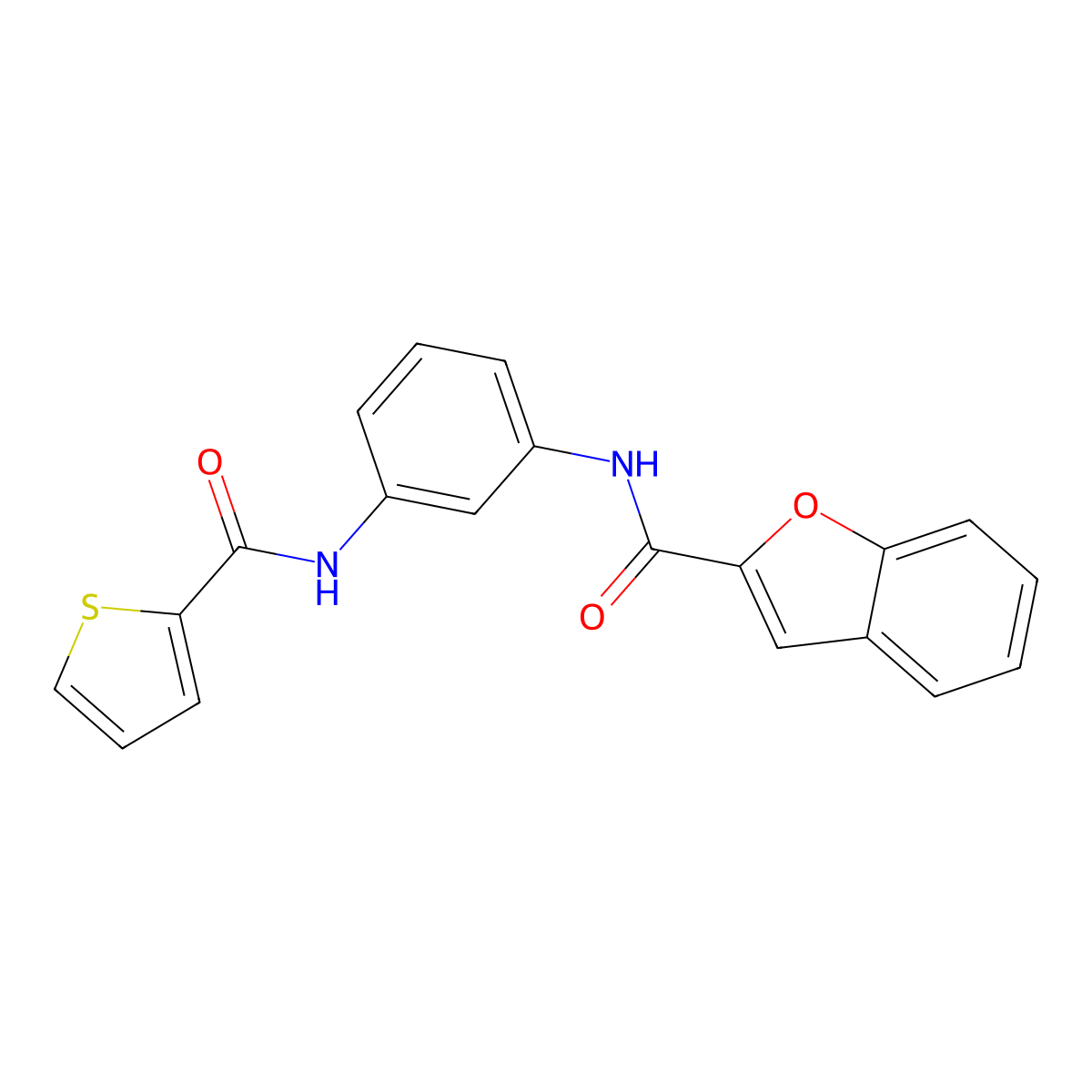 N-[3-(thiophene-2-carbonylamino)phenyl]-1-benzofuran-2-carboxamide molecular structure, CAS 432001-16-6