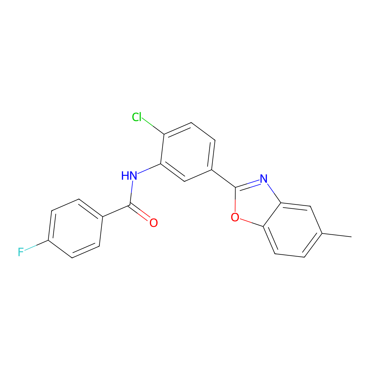 N-[2-chloro-5-(5-methyl-1,3-benzoxazol-2-yl)phenyl]-4-fluorobenzamide molecular structure, CAS 432001-17-7
