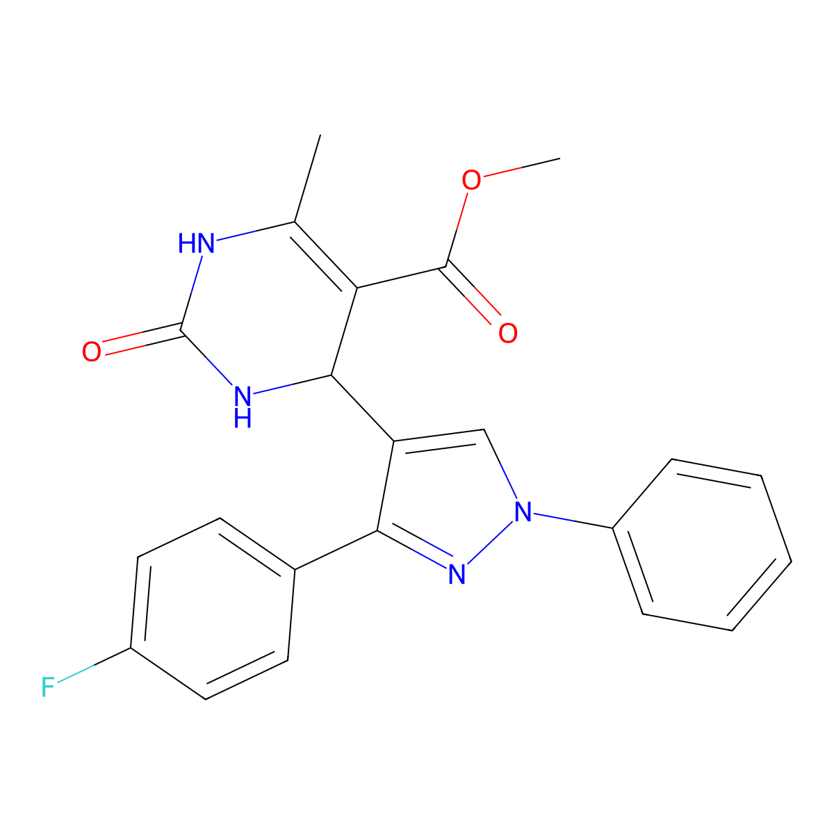 methyl 4-[3-(4-fluorophenyl)-1-phenyl-1H-pyrazol-4-yl]-6-methyl-2-oxo-1,2,3,4-tetrahydropyrimidine-5-carboxylate molecular structure, CAS 432001-29-1