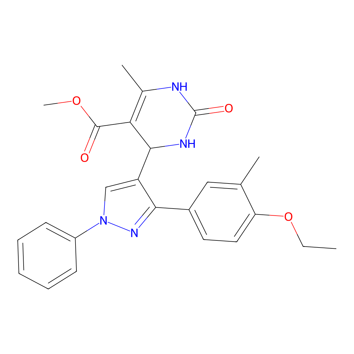 methyl 4-[3-(4-ethoxy-3-methylphenyl)-1-phenyl-1H-pyrazol-4-yl]-6-methyl-2-oxo-1,2,3,4-tetrahydropyrimidine-5-carboxylate molecular structure, CAS 432001-61-1