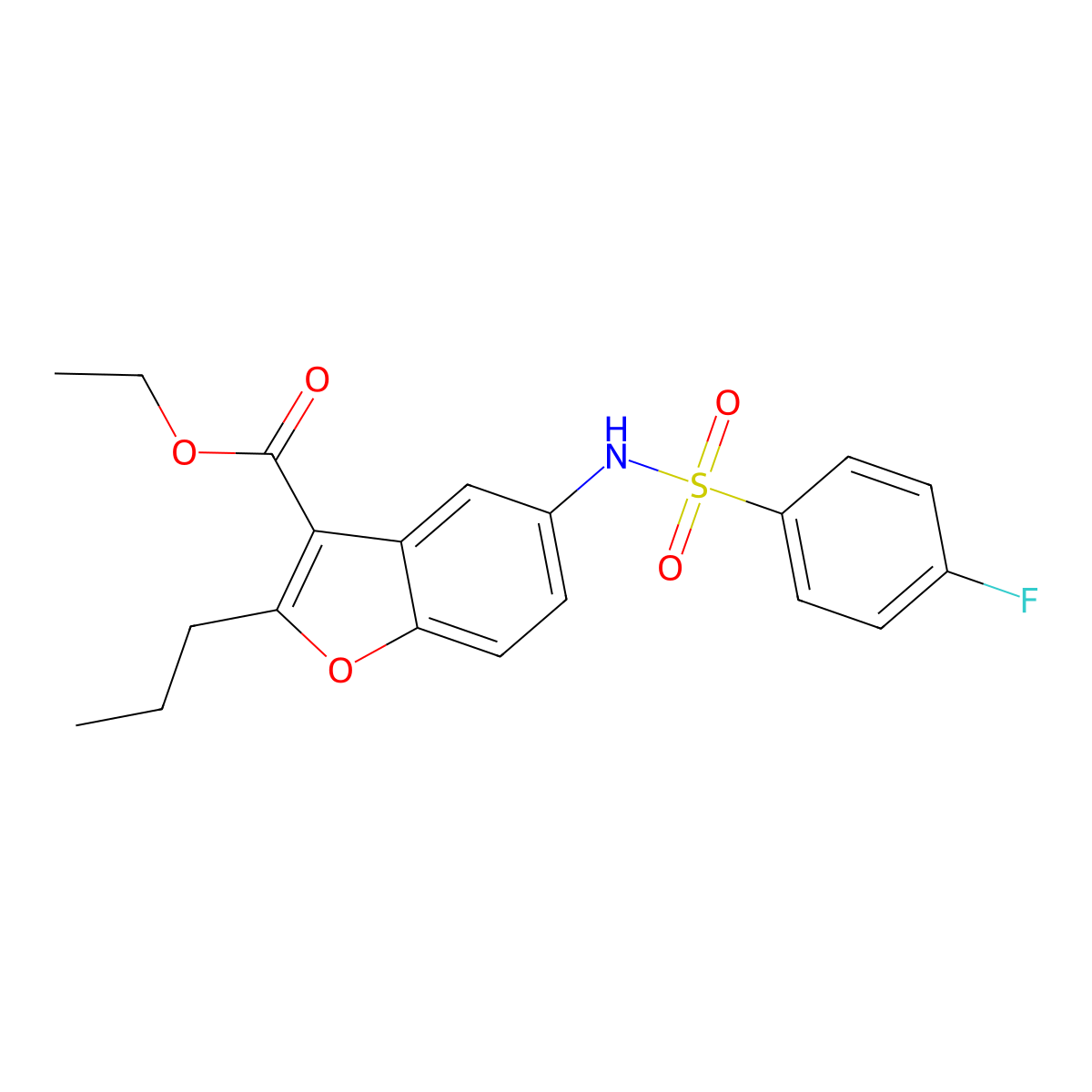 Ethyl 5-(4-fluorobenzenesulfonamido)-2-propyl-1-benzofuran-3-carboxylate molecular structure, CAS 432001-86-0