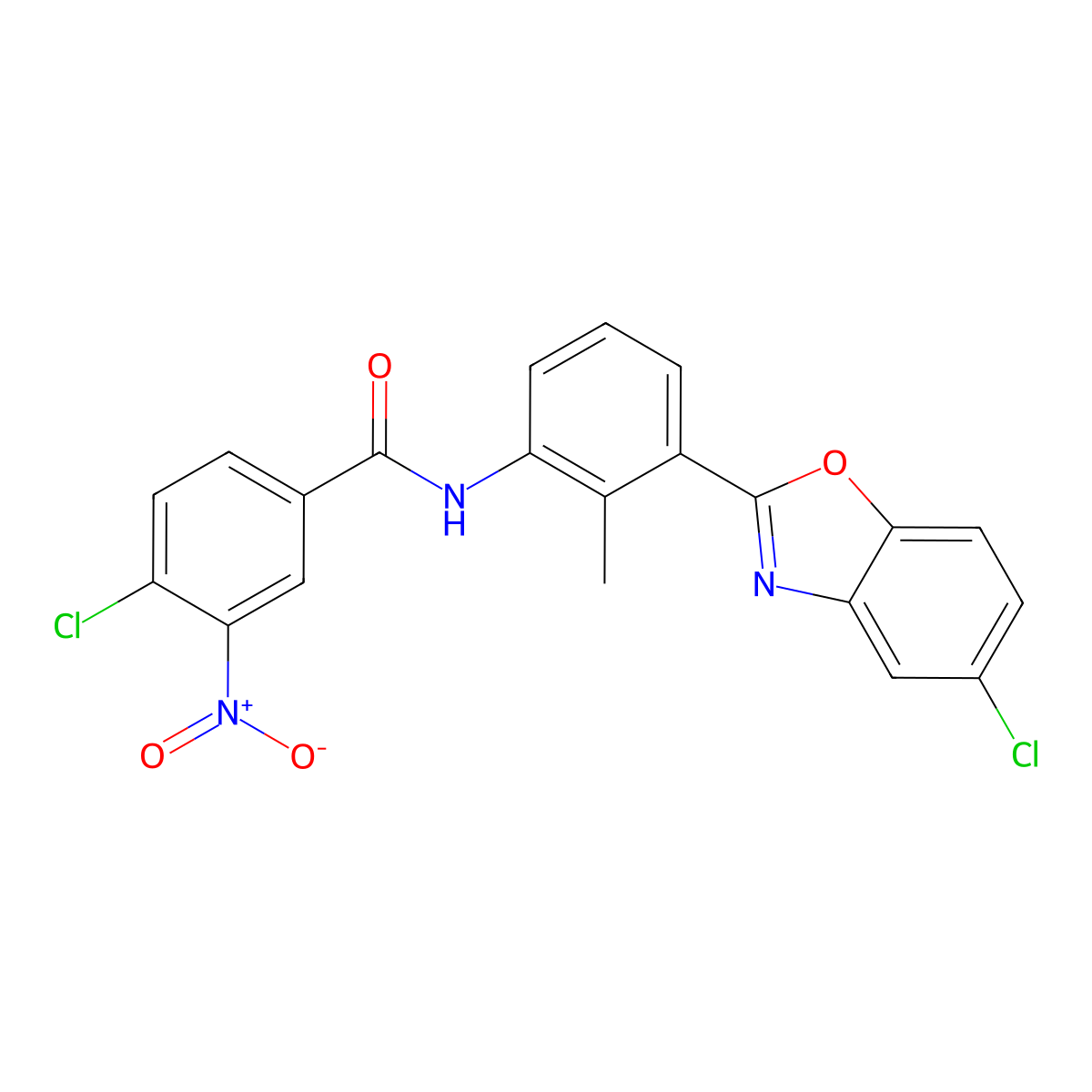4-chloro-N-[3-(5-chloro-1,3-benzoxazol-2-yl)-2-methylphenyl]-3-nitrobenzamide molecular structure, CAS 432001-89-3