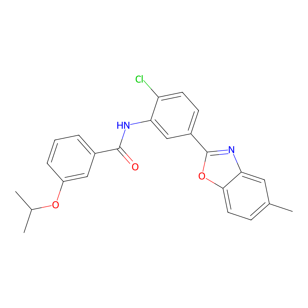 N-[2-chloro-5-(5-methyl-1,3-benzoxazol-2-yl)phenyl]-3-(propan-2-yloxy)benzamide molecular structure, CAS 432001-91-7