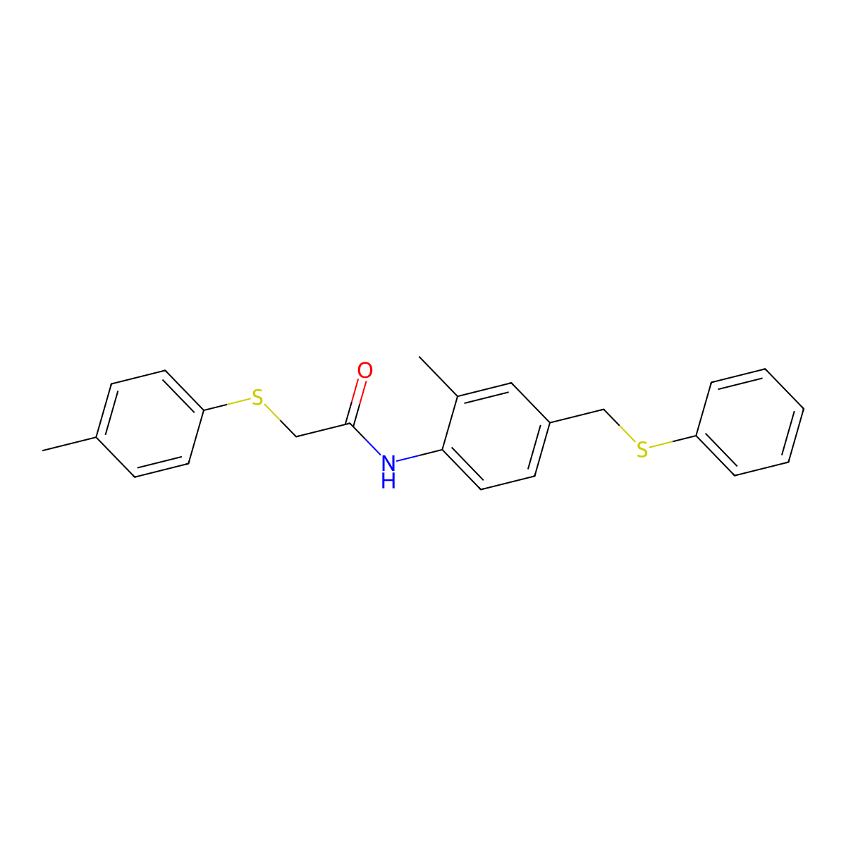2-(4-methylphenyl)sulfanyl-N-[2-methyl-4-(phenylsulfanylmethyl)phenyl]acetamide molecular structure, CAS 432001-98-4