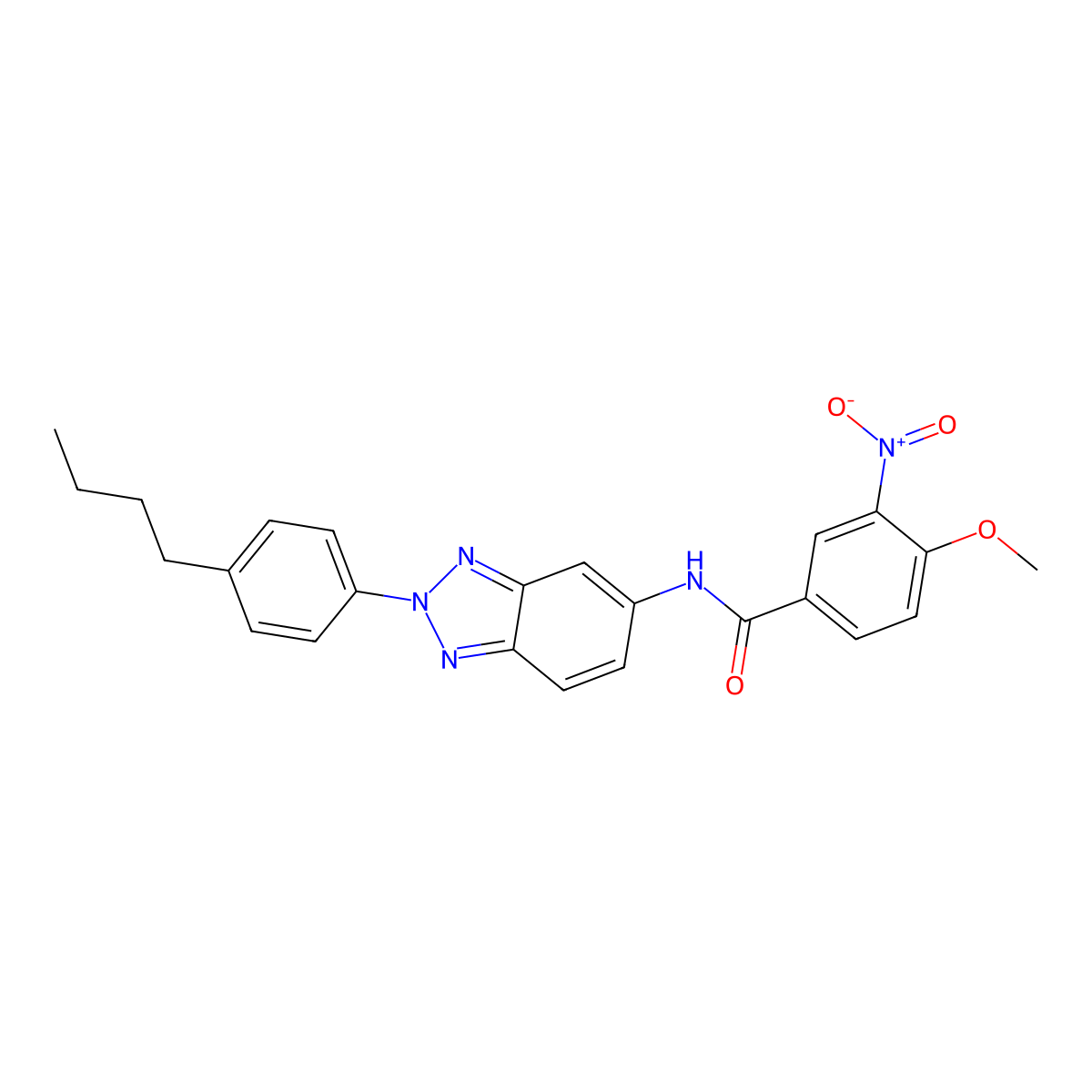 N-[2-(4-butylphenyl)benzotriazol-5-yl]-4-methoxy-3-nitrobenzamide molecular structure, CAS 432002-13-6