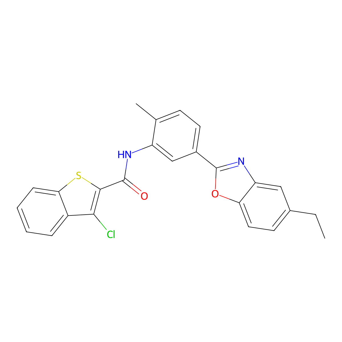3-chloro-N-[5-(5-ethyl-1,3-benzoxazol-2-yl)-2-methylphenyl]-1-benzothiophene-2-carboxamide molecular structure, CAS 432002-16-9
