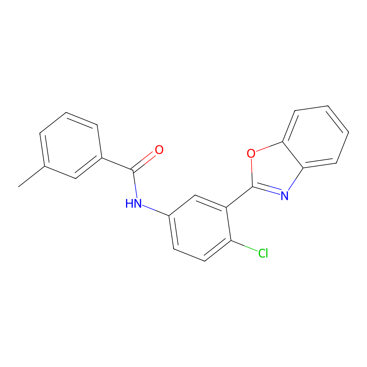 N-[3-(1,3-benzoxazol-2-yl)-4-chlorophenyl]-3-methylbenzamide molecular structure, CAS 432002-47-6