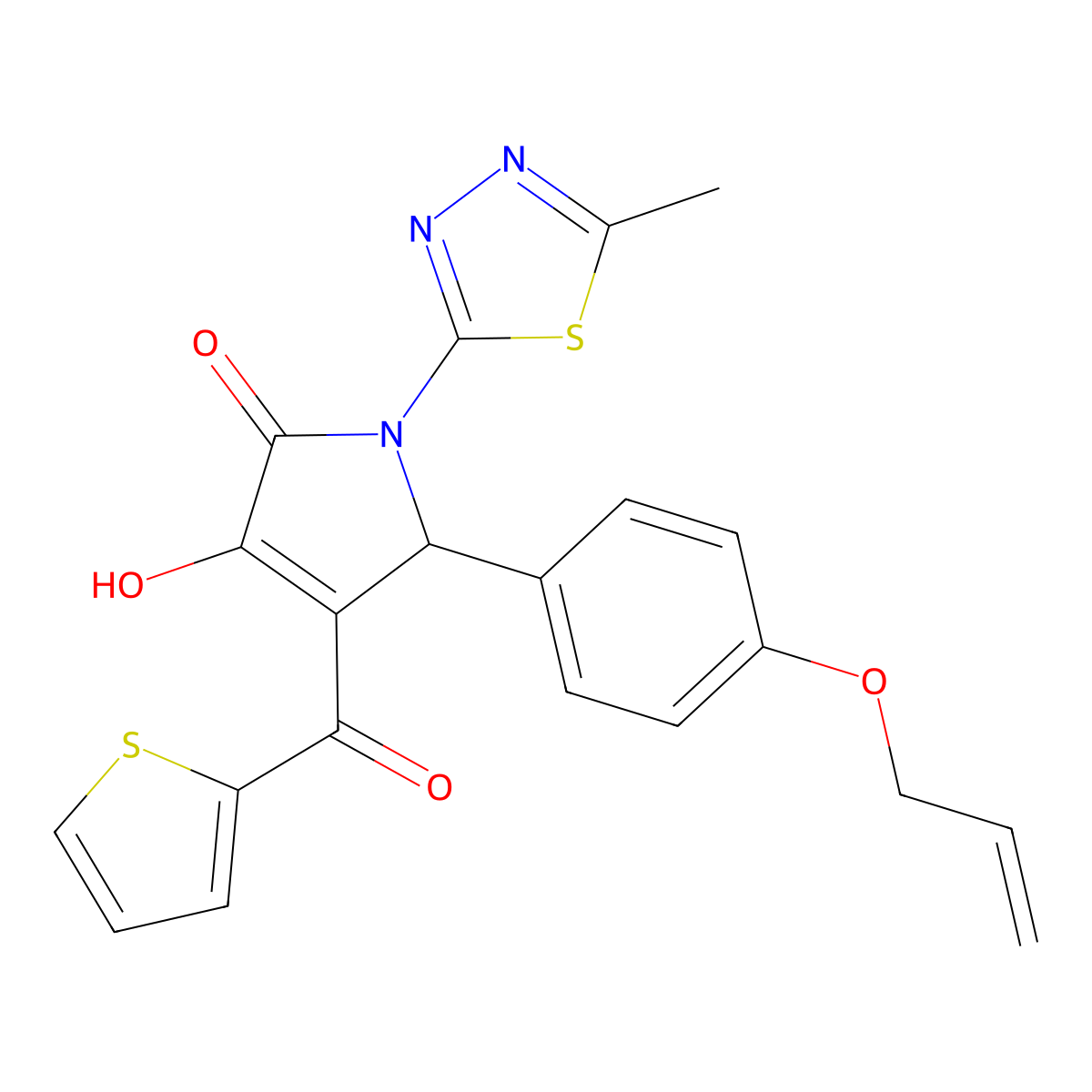 3-hydroxy-1-(5-methyl-1,3,4-thiadiazol-2-yl)-5-[4-(prop-2-en-1-yloxy)phenyl]-4-(thiophen-2-ylcarbonyl)-1,5-dihydro-2H-pyrrol-2-one molecular structure, CAS 432002-66-9