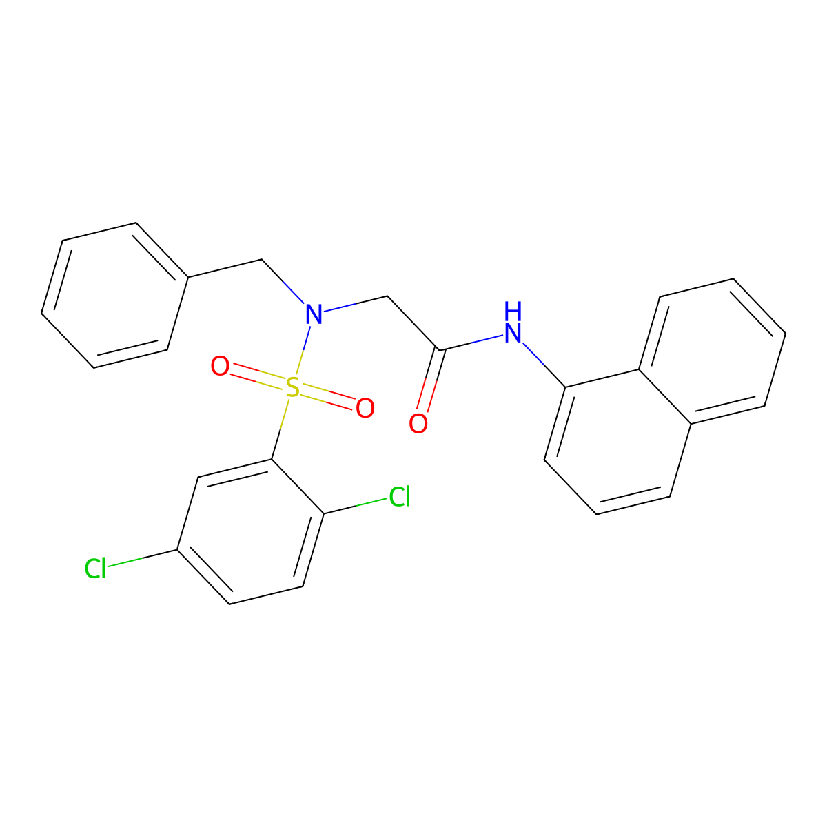 2-[benzyl-(2,5-dichlorophenyl)sulfonylamino]-N-naphthalen-1-ylacetamide molecular structure, CAS 432002-83-0