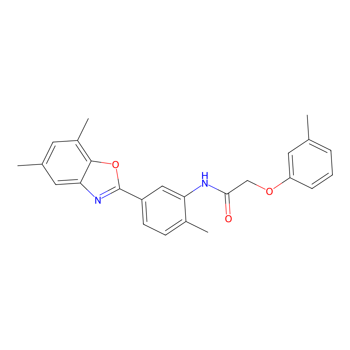 N-[5-(5,7-dimethyl-1,3-benzoxazol-2-yl)-2-methylphenyl]-2-(3-methylphenoxy)acetamide molecular structure, CAS 432003-03-7