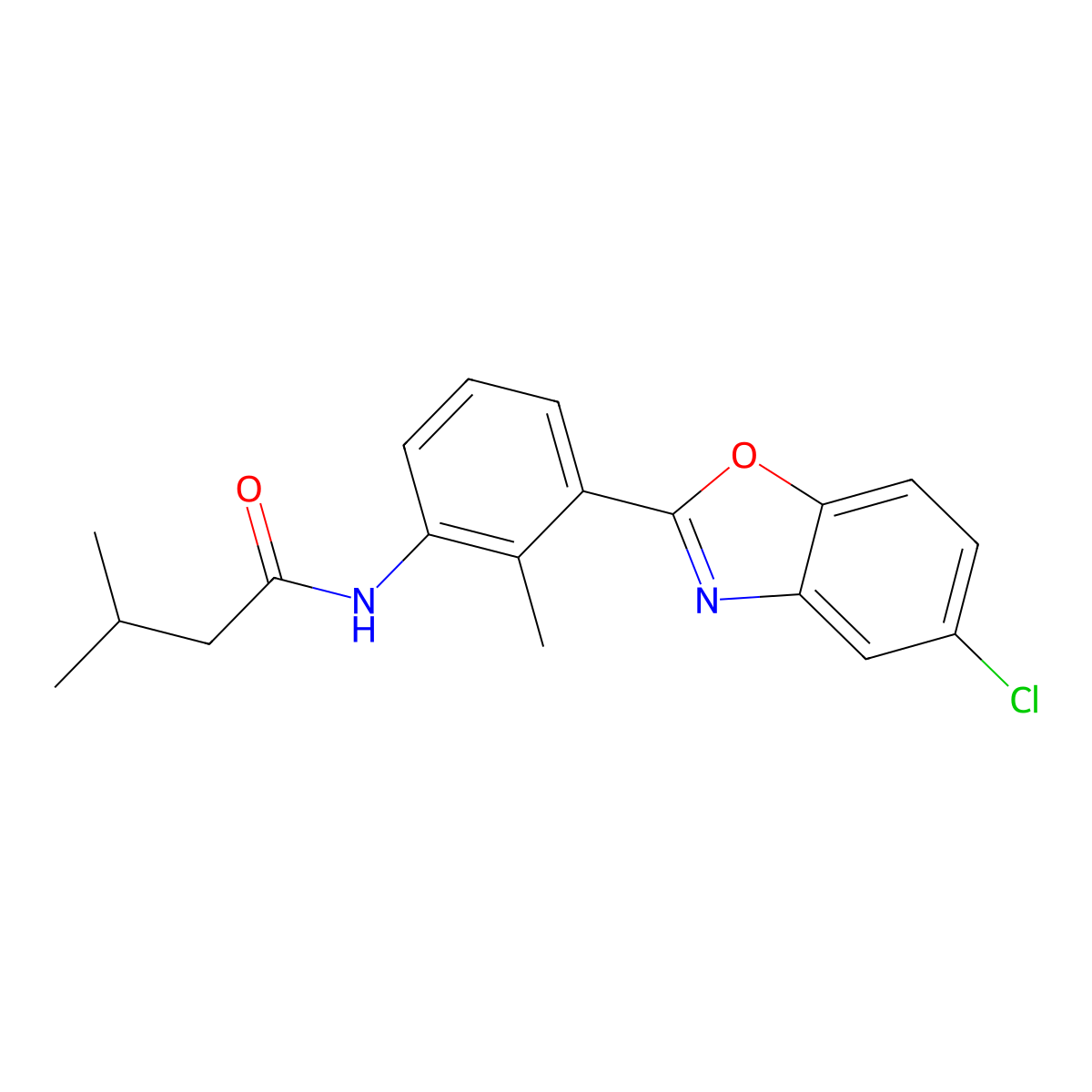 N-[3-(5-chloro-1,3-benzoxazol-2-yl)-2-methylphenyl]-3-methylbutanamide molecular structure, CAS 432003-05-9