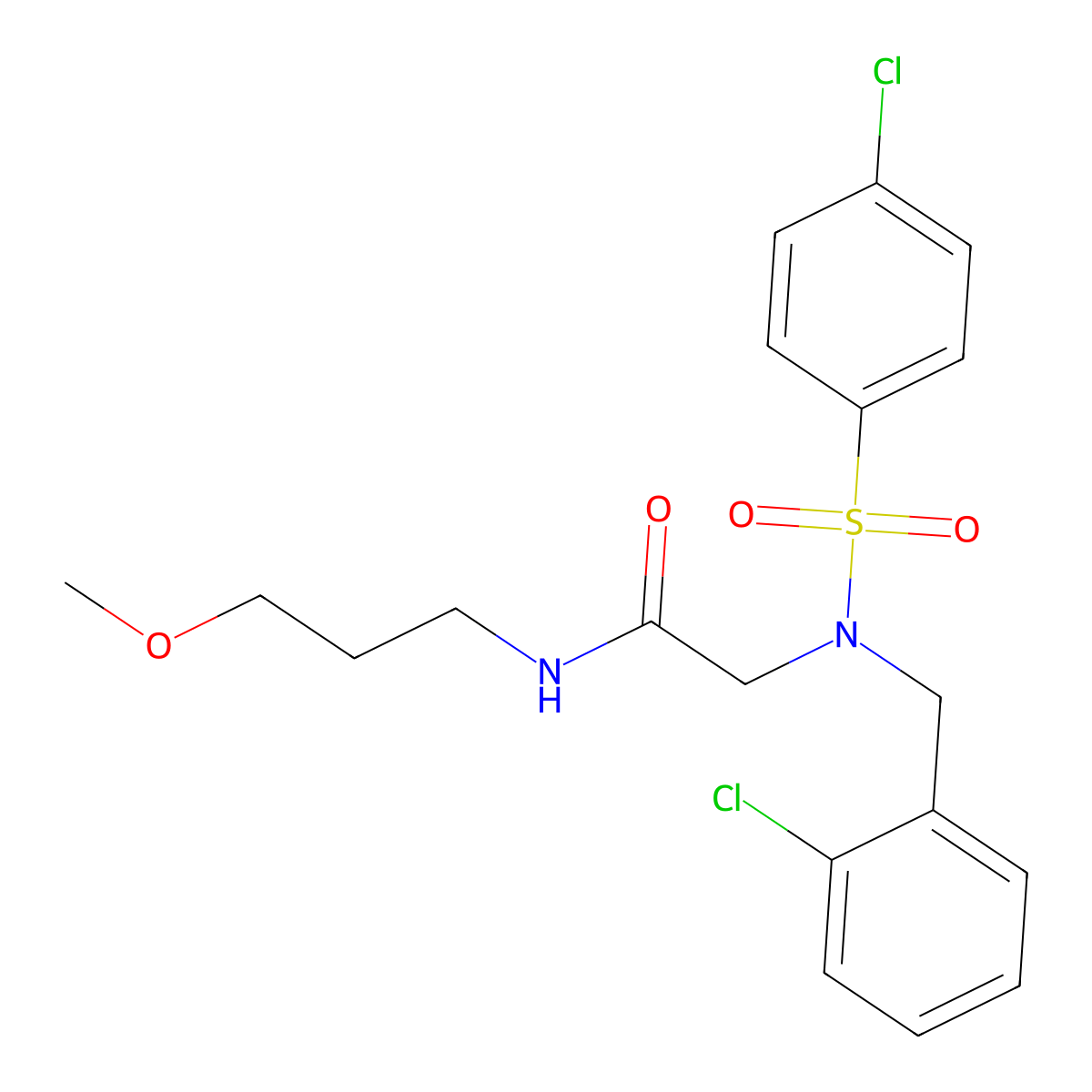 2-[(2-chlorophenyl)methyl-(4-chlorophenyl)sulfonylamino]-N-(3-methoxypropyl)acetamide molecular structure, CAS 432003-14-0