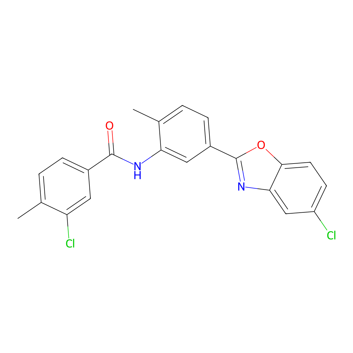 3-chloro-N-[5-(5-chloro-1,3-benzoxazol-2-yl)-2-methylphenyl]-4-methylbenzamide molecular structure, CAS 432003-55-9