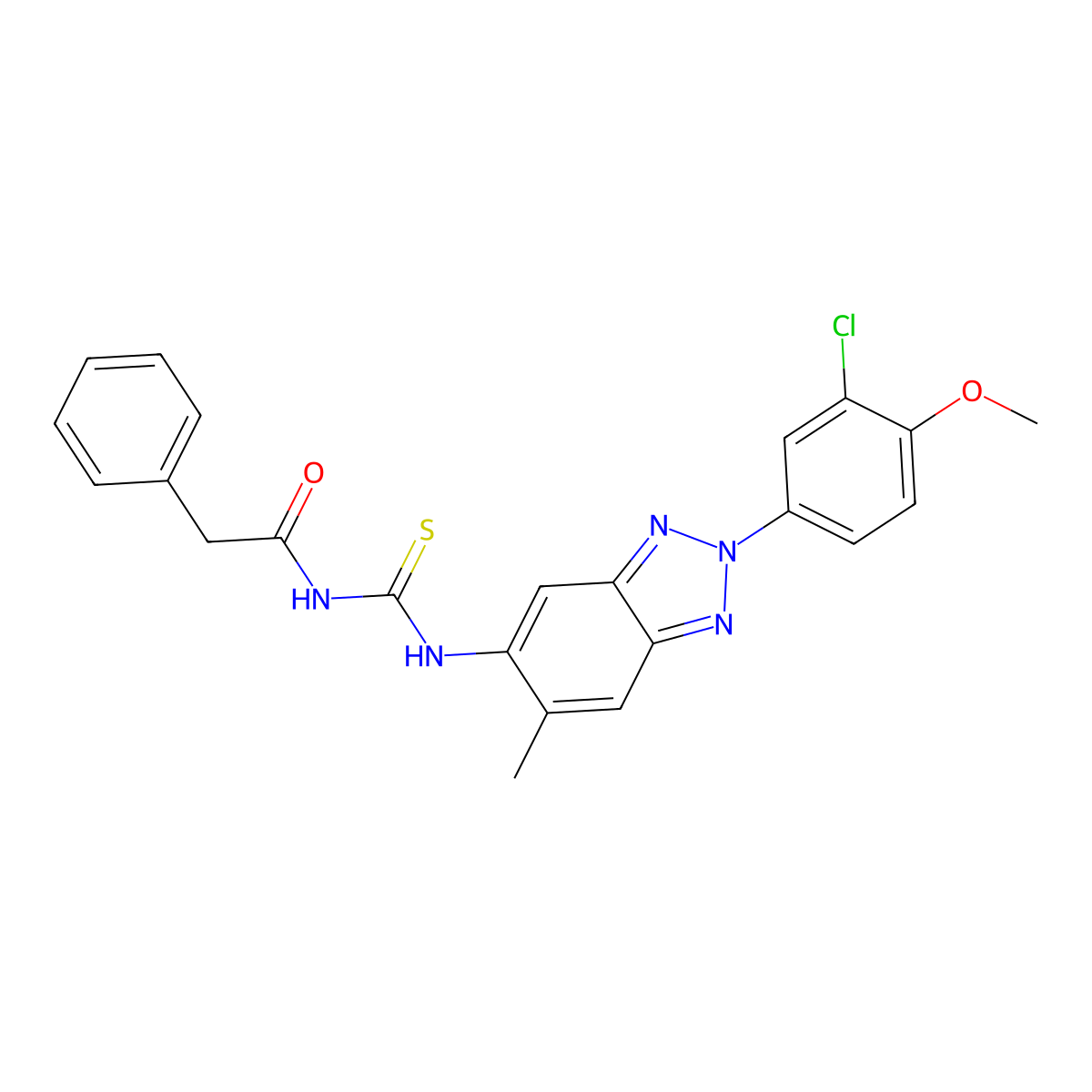 N-[[2-(3-chloro-4-methoxyphenyl)-6-methylbenzotriazol-5-yl]carbamothioyl]-2-phenylacetamide molecular structure, CAS 432003-79-7