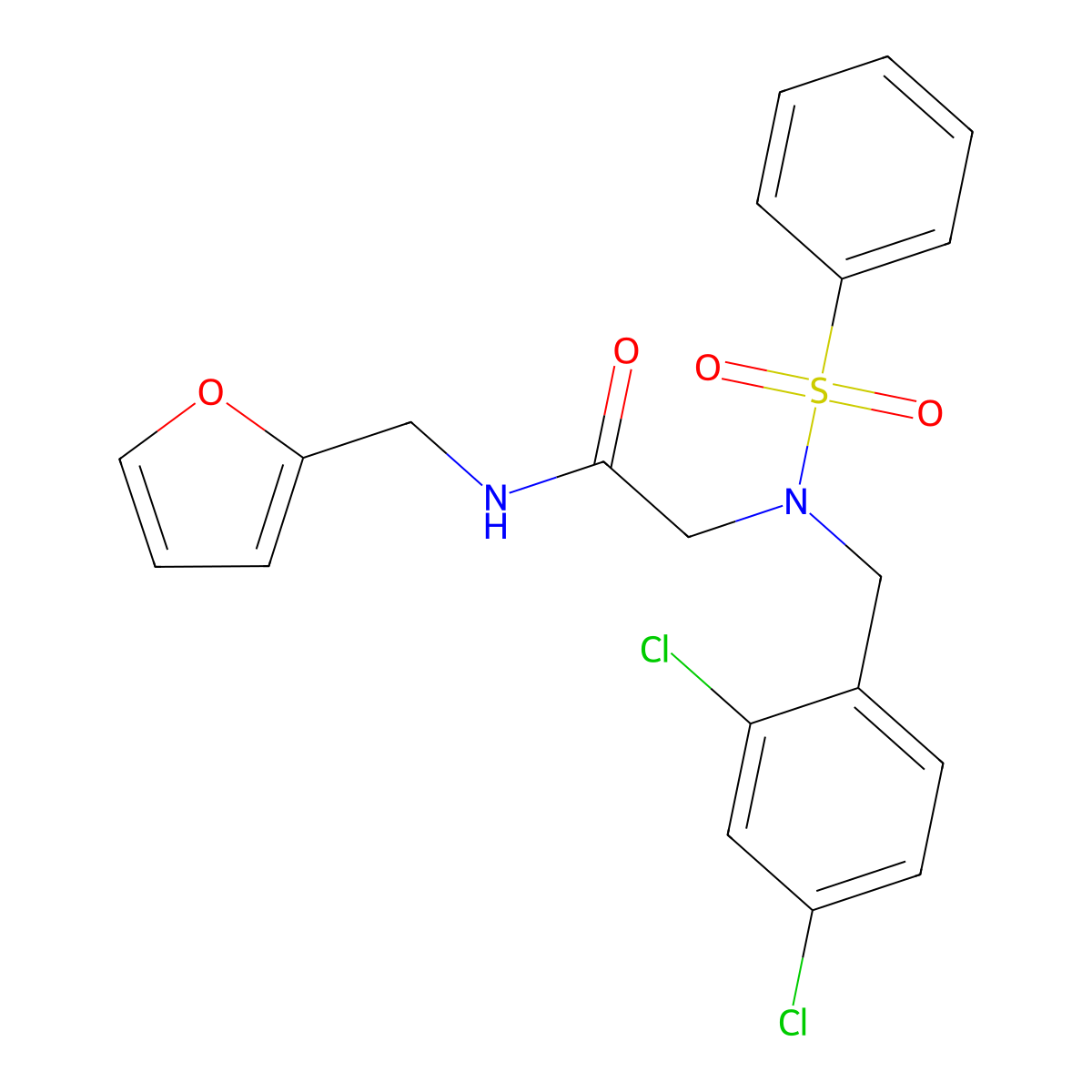 2-[benzenesulfonyl-[(2,4-dichlorophenyl)methyl]amino]-N-(furan-2-ylmethyl)acetamide molecular structure, CAS 432004-09-6