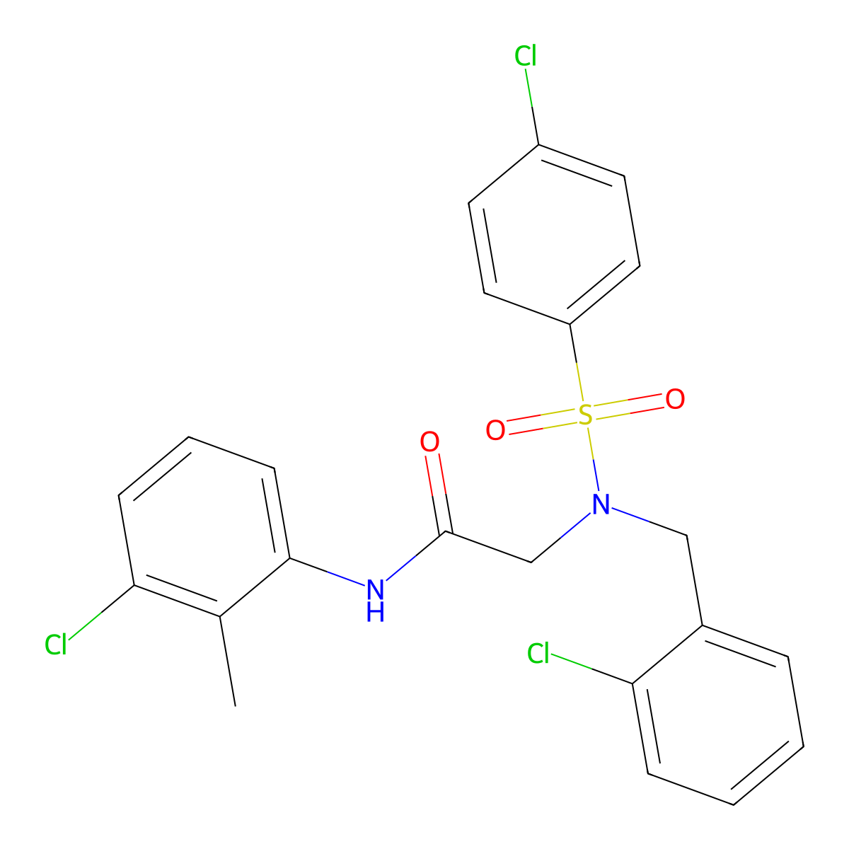 N-(3-chloro-2-methylphenyl)-2-[(2-chlorophenyl)methyl-(4-chlorophenyl)sulfonylamino]acetamide molecular structure, CAS 432004-29-0
