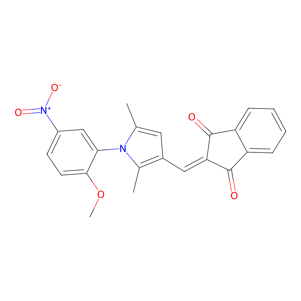 2-{[1-(2-methoxy-5-nitrophenyl)-2,5-dimethyl-1H-pyrrol-3-yl]methylidene}-1H-indene-1,3(2H)-dione molecular structure, CAS 432004-78-9
