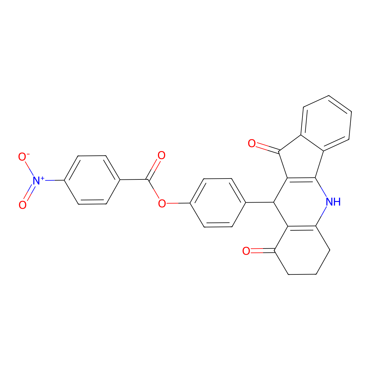 4-(9,11-dioxo-6,7,8,9,10,11-hexahydro-5H-indeno[1,2-b]quinolin-10-yl)phenyl 4-nitrobenzoate molecular structure, CAS 432004-79-0