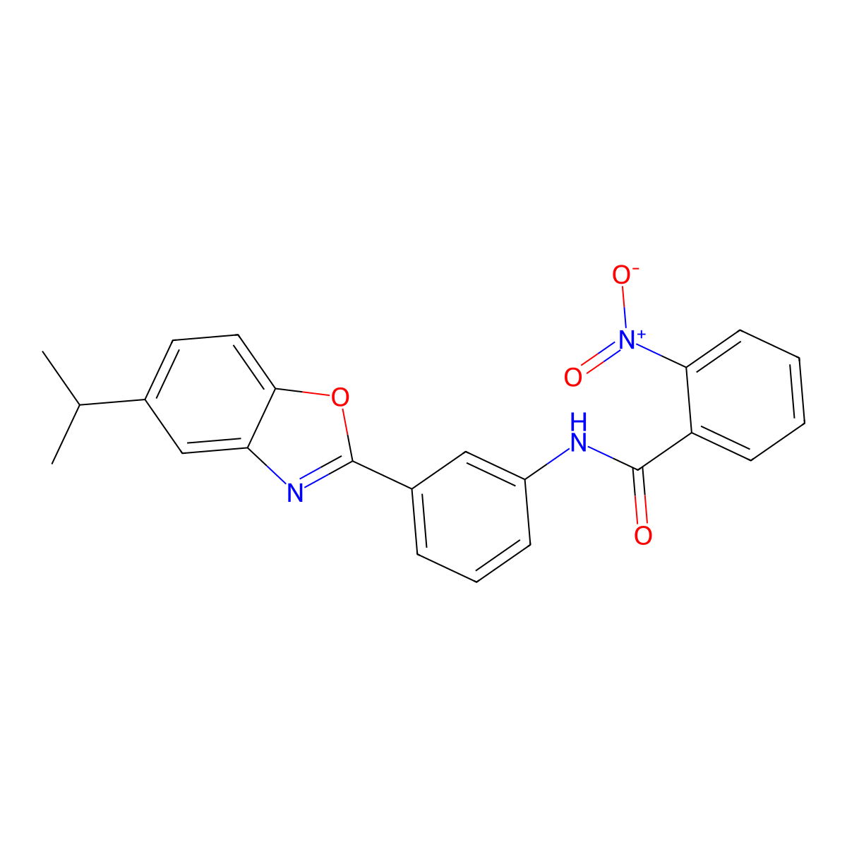 2-nitro-N-{3-[5-(propan-2-yl)-1,3-benzoxazol-2-yl]phenyl}benzamide molecular structure, CAS 432004-83-6