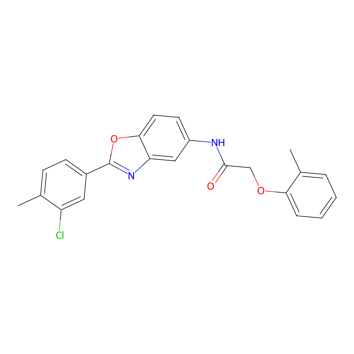 N-[2-(3-chloro-4-methylphenyl)-1,3-benzoxazol-5-yl]-2-(2-methylphenoxy)acetamide molecular structure, CAS 432004-93-8